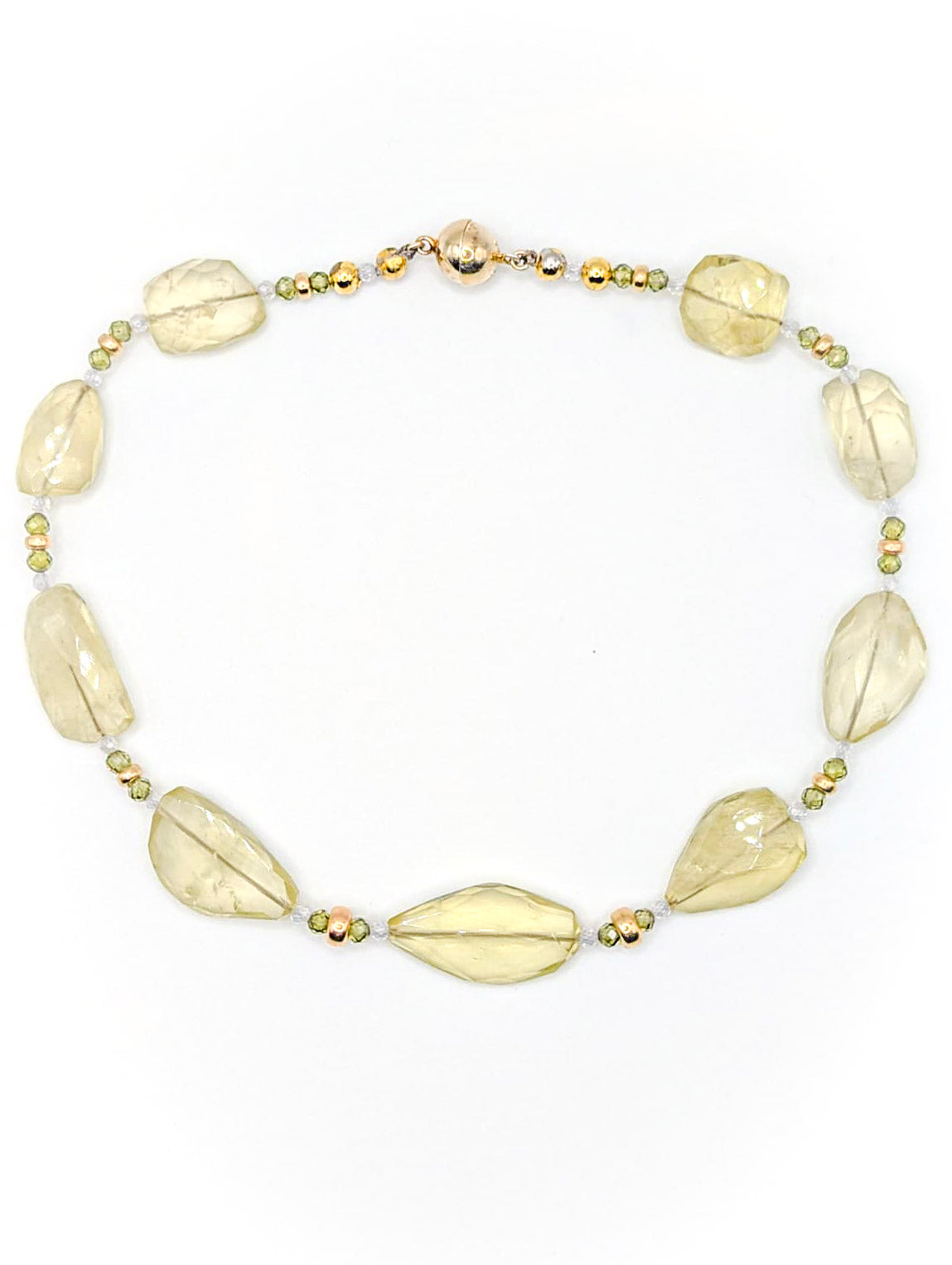 HAUTE : pale Citrine, Gold, Green & Clear Cubic Zirconia Necklace /H7
