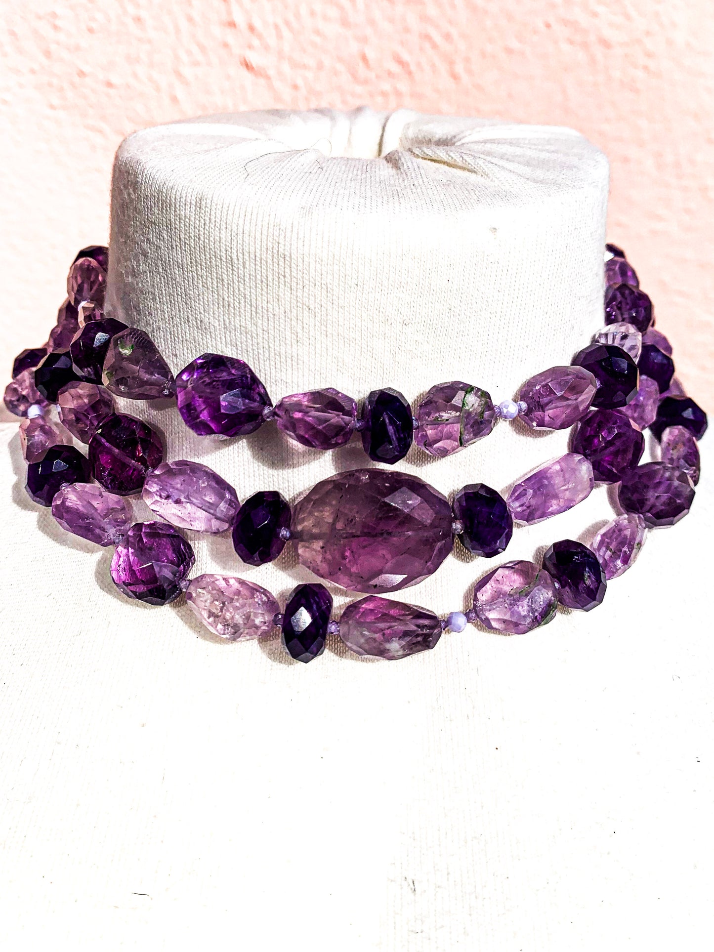 HAUTE : 3 colour Amethyst, CZ & Rock Crystal Necklace / H39