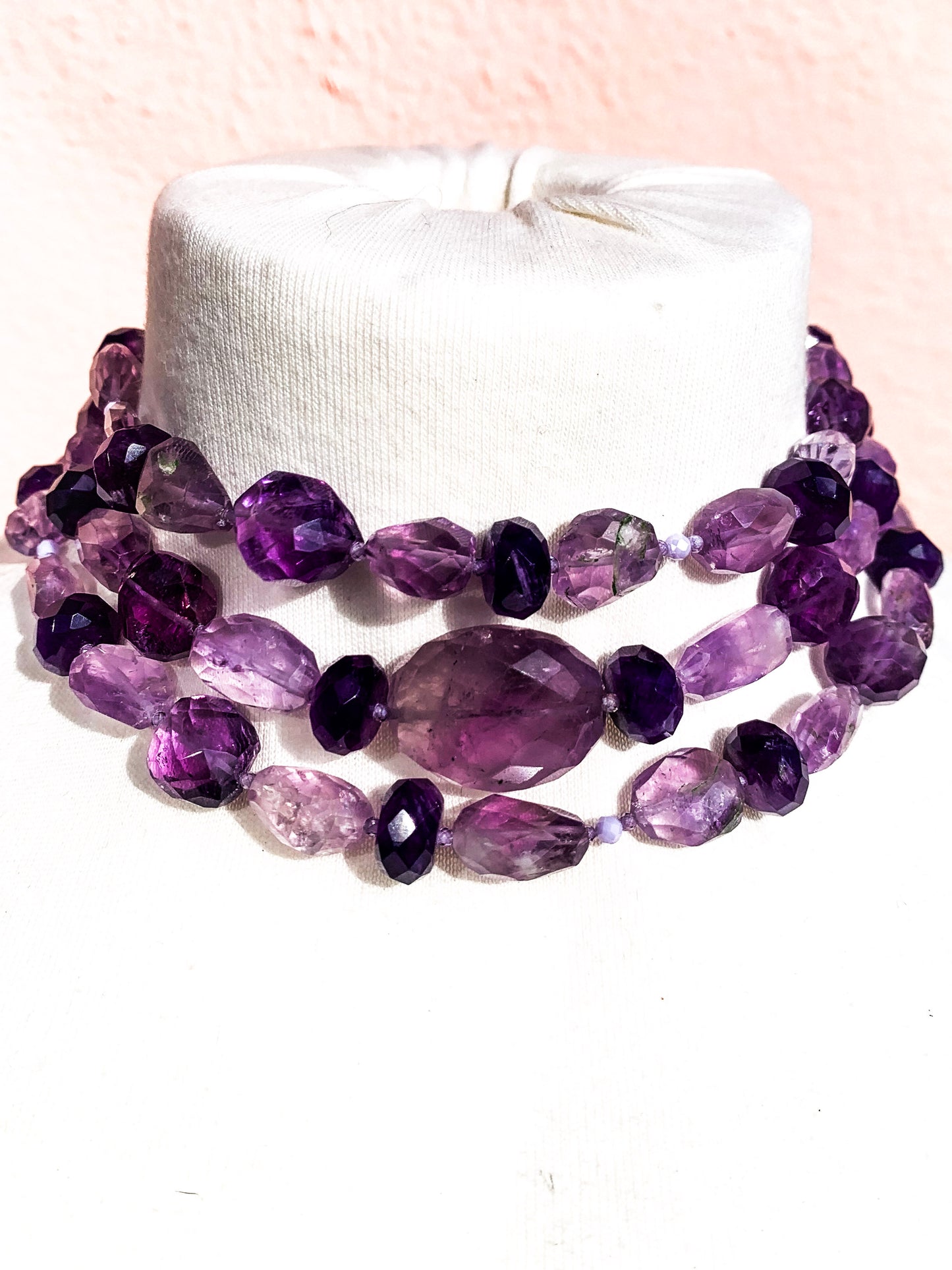 HAUTE : 3 Colour Amethyst and Cubic Zirconia Necklace / H 38