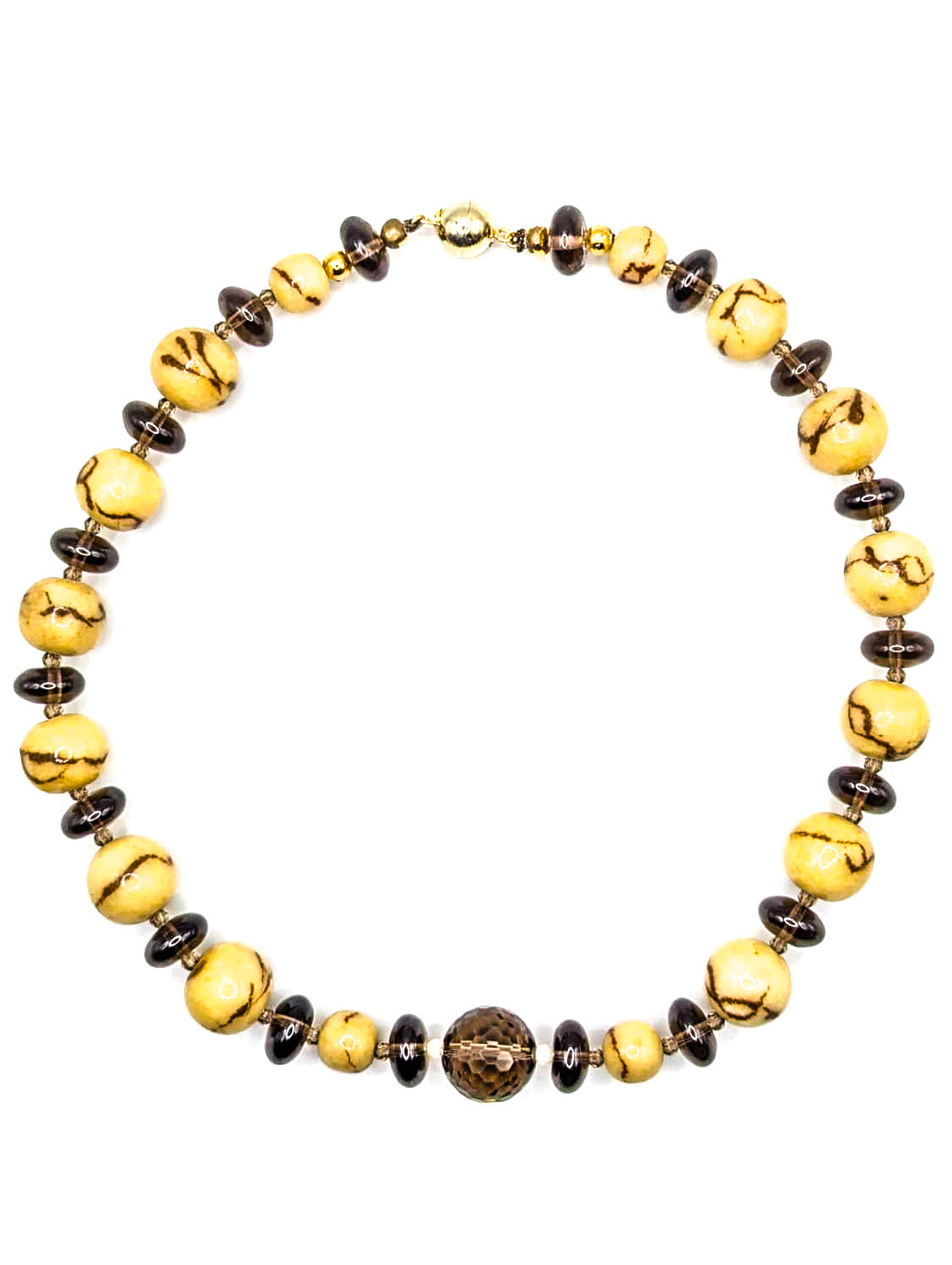 HAUTE : Smoky Quartz, Tiger Limestone, CZ Necklace /H22