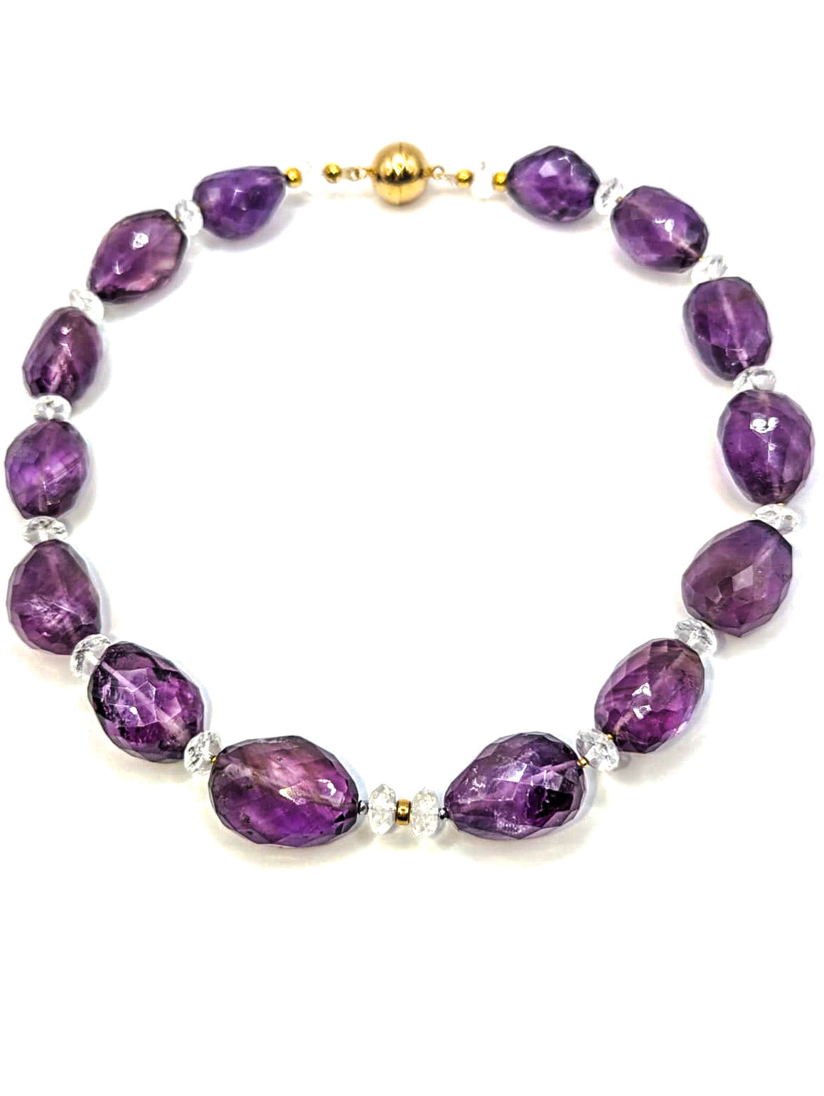 HAUTE : Amethyst, Rock Crystal, Hematite, Solid Gold Necklace / H36
