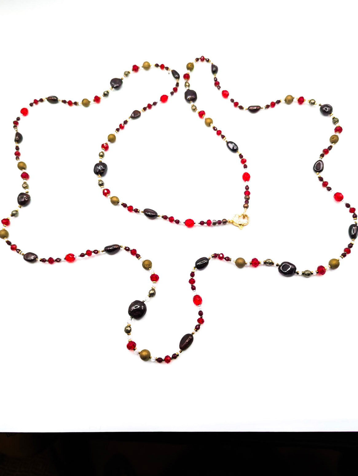 HAUTE : COSMOS Collection - Garnet, Pyrite, Hematite, Electroplated Quartz, Glass Necklace / H47