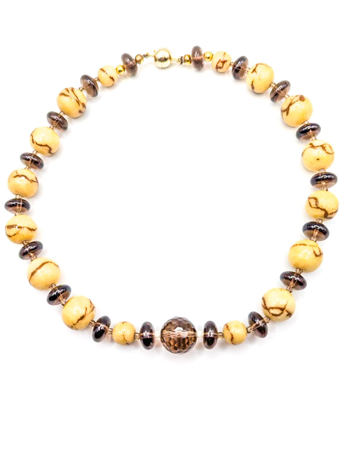 HAUTE : Smokey Quartz, Tiger Limestone, CZ Necklace /H22