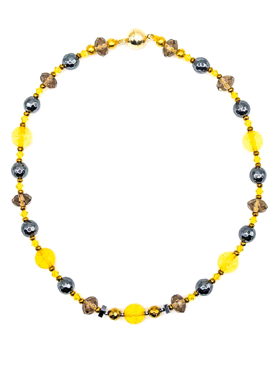 HAUTE : Smoky Quartz, Citrine, Hematite & Swarovski Crystal Necklace /H15