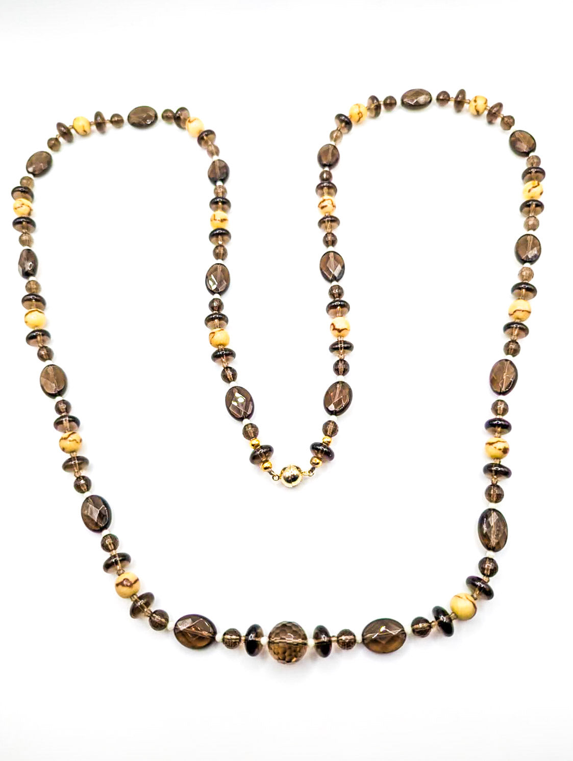 HAUTE : Smoky Quartz, Tiger Limestone, CZ Necklace /H23