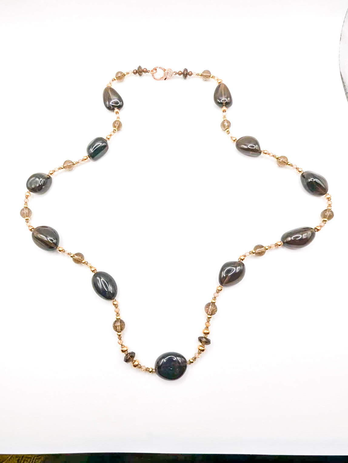 HAUTE : Smokey Quartz, Solid Yellow Gold, Rose Gold Filled, CZ Necklace / H26
