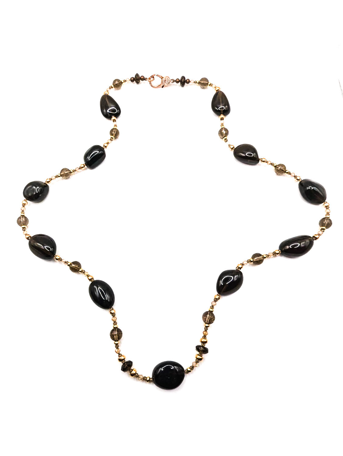 HAUTE : Smokey Quartz, Solid Yellow Gold, Rose Gold Filled, CZ Necklace / H26