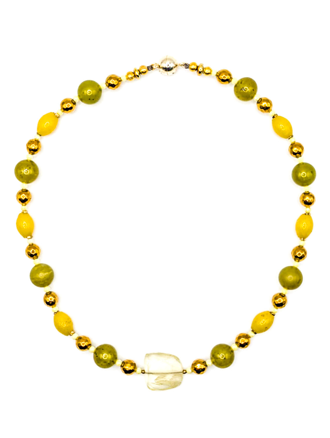 HAUTE : Pale Citrine, Golden Hematite, Cubic Zirconia, Green & Yellow Jade Necklace /H9
