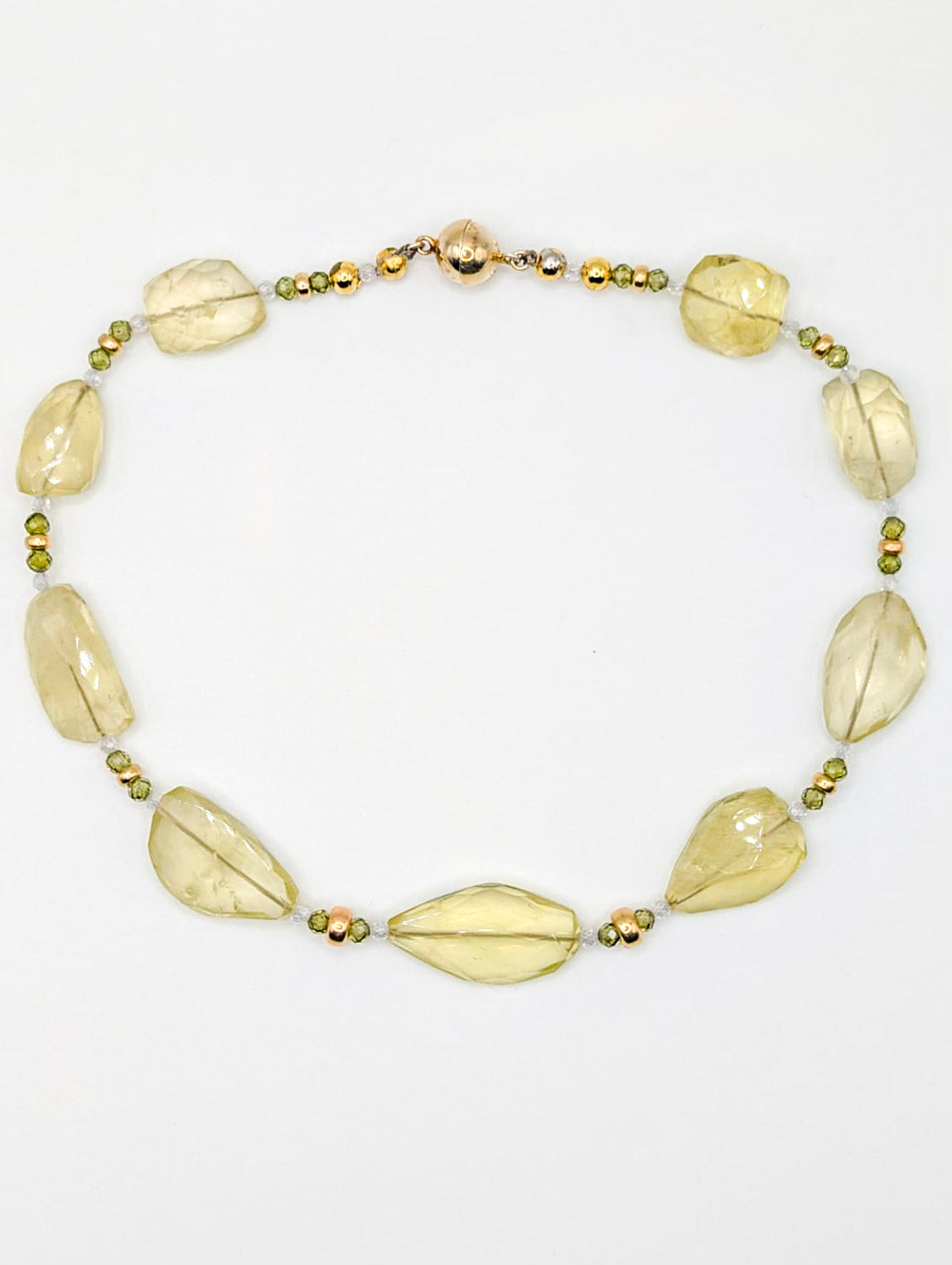 HAUTE : pale Citrine, Gold, Green & Clear Cubic Zirconia Necklace /H7