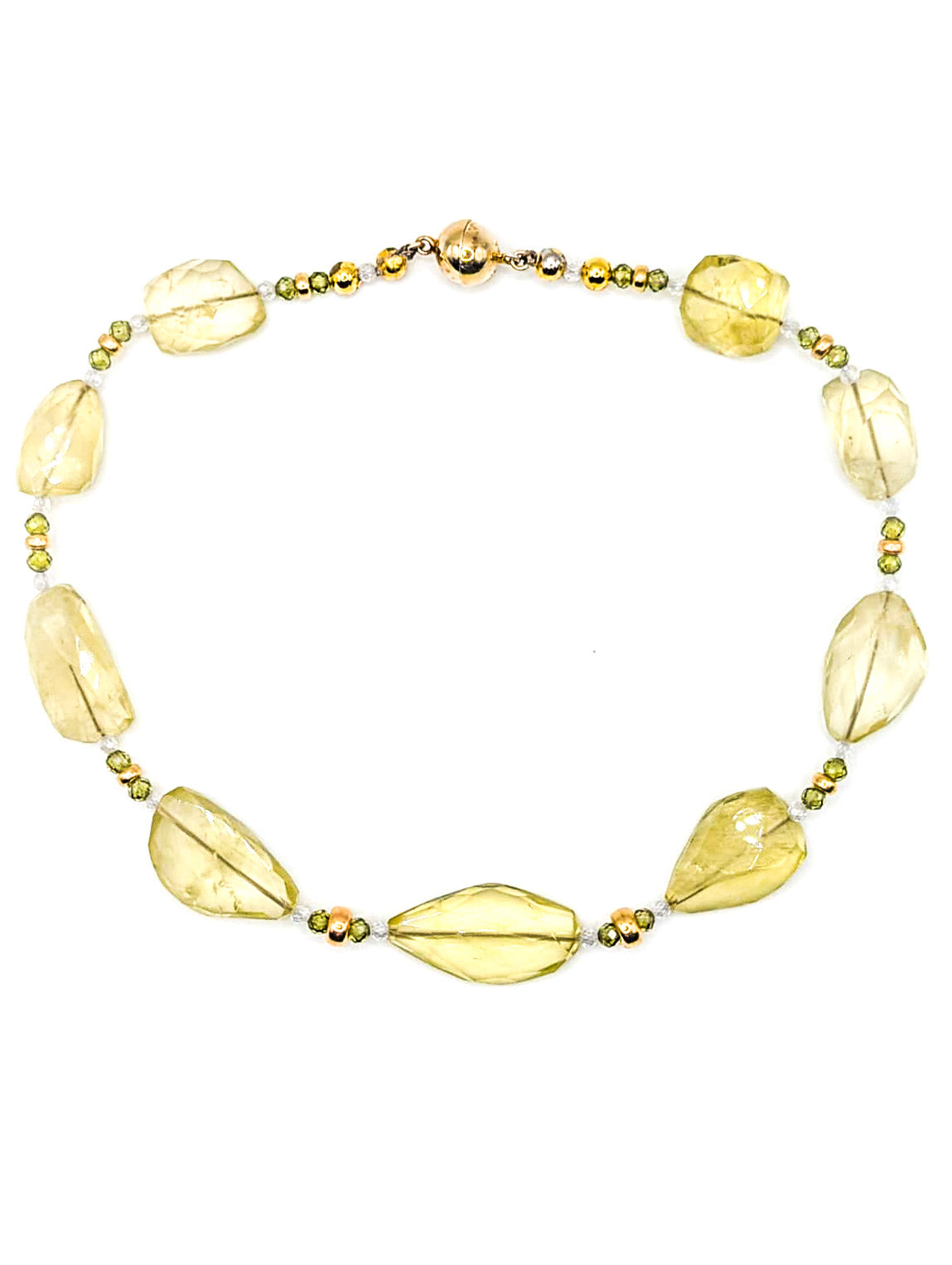 HAUTE : pale Citrine, Gold, Green & Clear Cubic Zirconia Necklace /H7