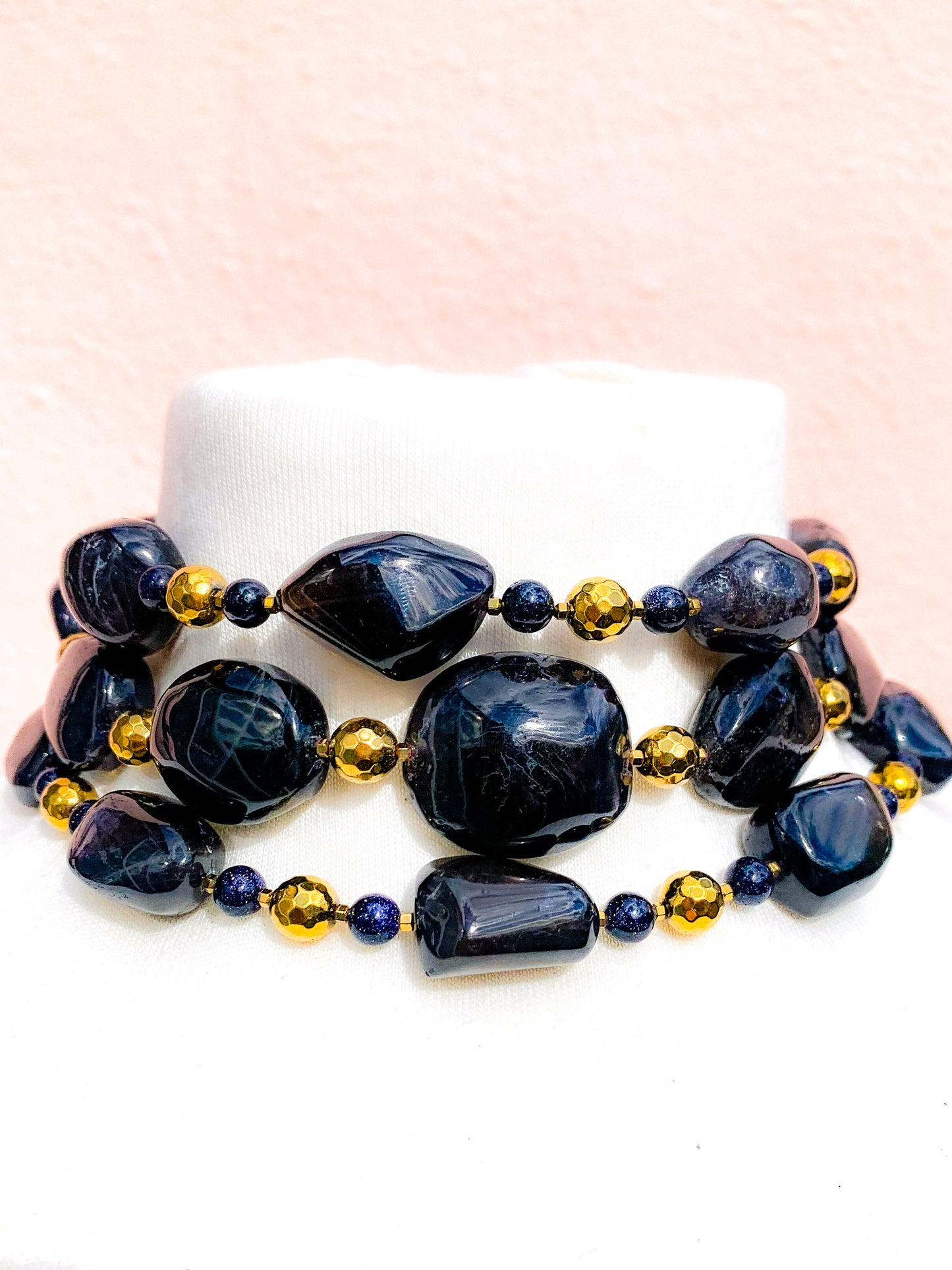HAUTE : Iolite, Hematite, Goldstone Necklace / H35