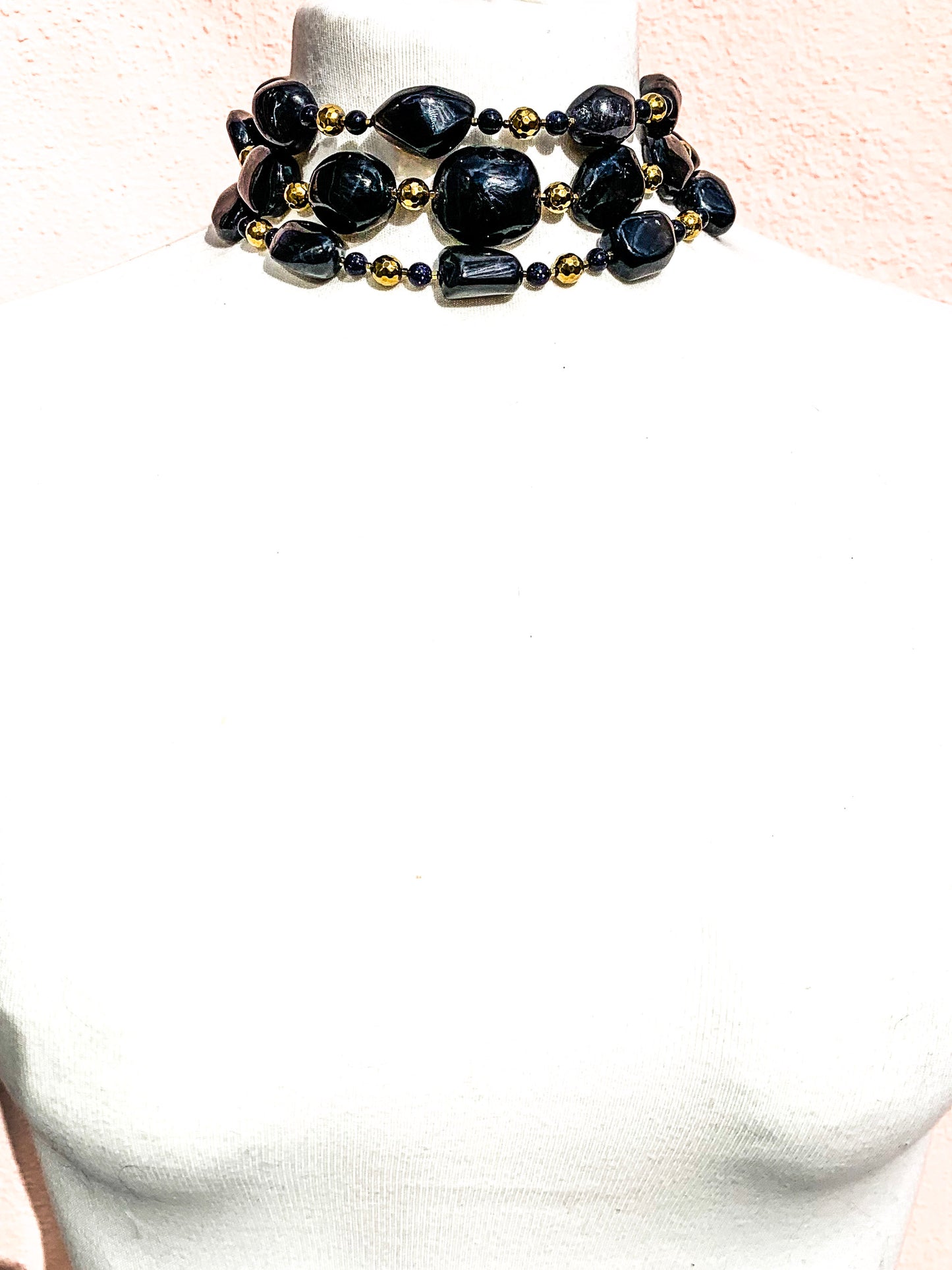 HAUTE : Iolite, Hematite, Goldstone Necklace / H35