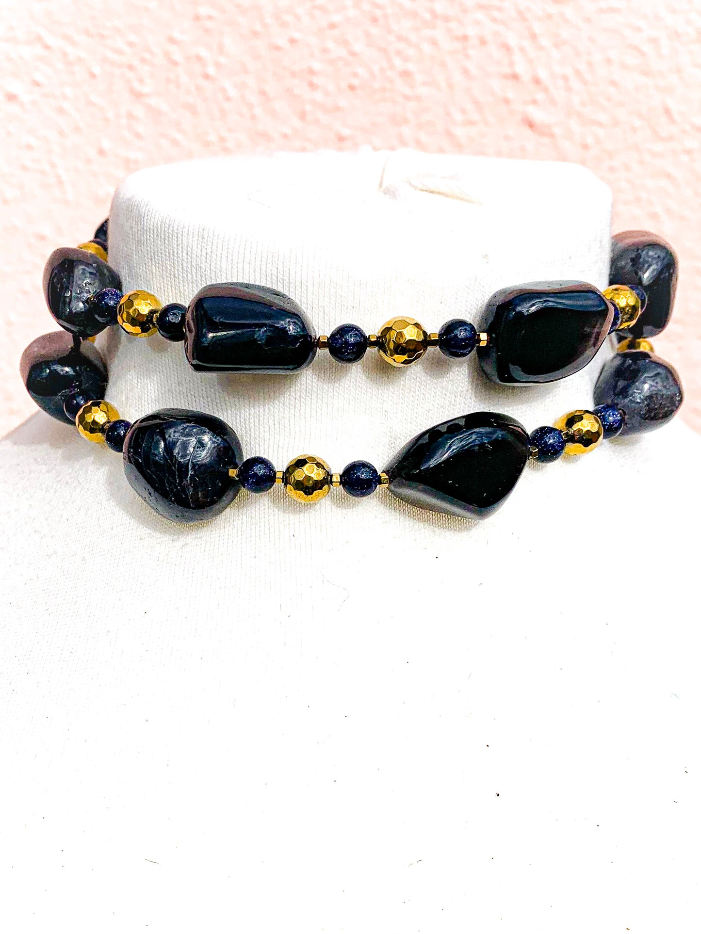 HAUTE : Iolite, Hematite, Goldstone Necklace / H35