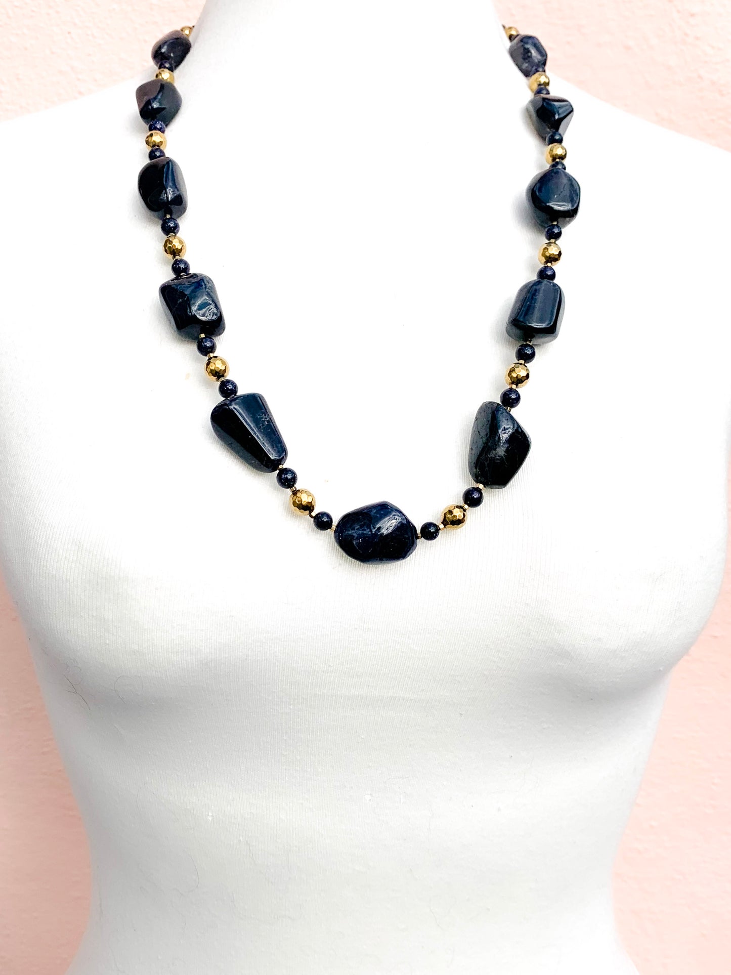 HAUTE : Iolite, Hematite, Goldstone Necklace / H35