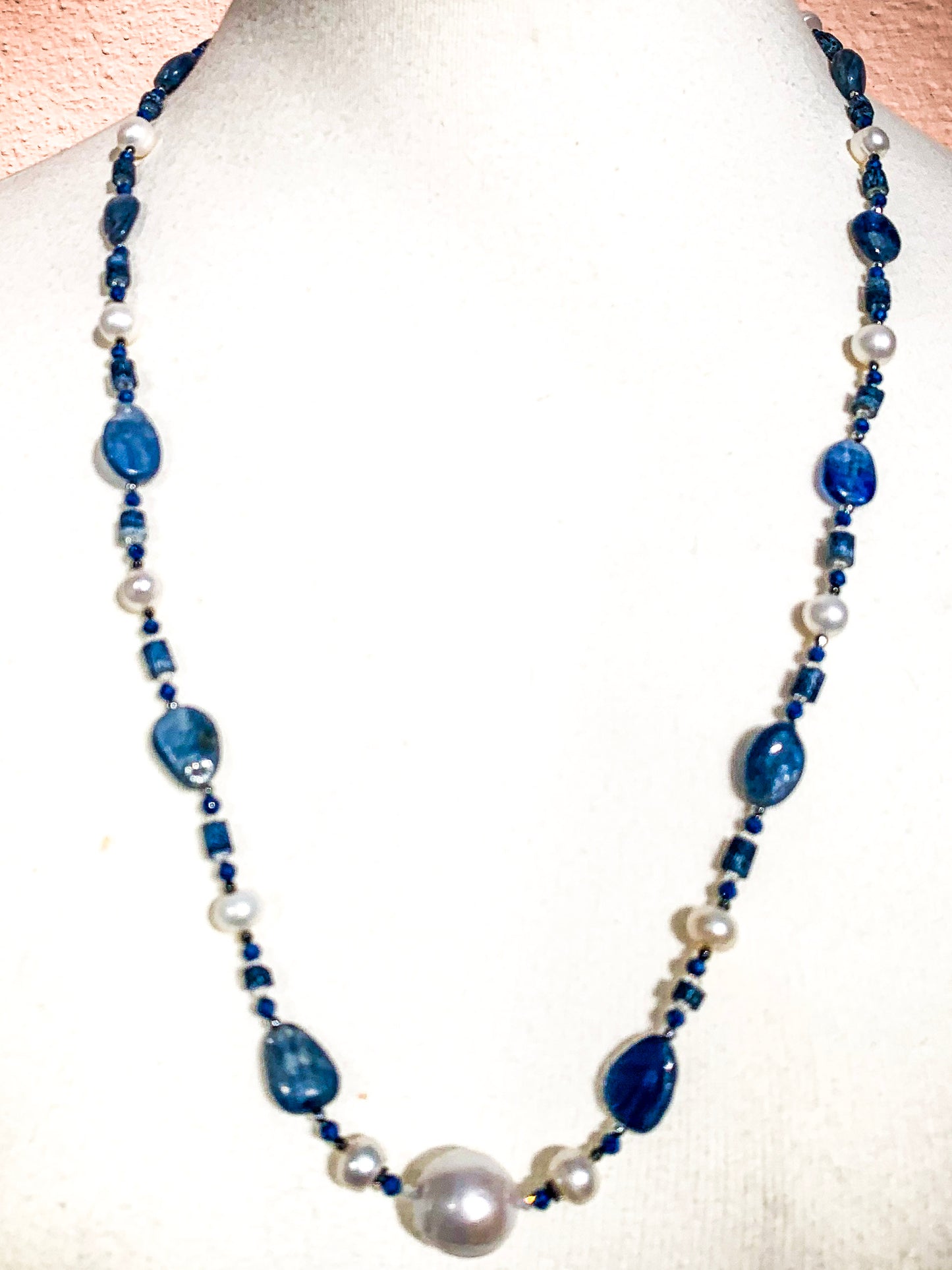 HAUTE : Art Deco - Kyanite, Pearl, Hematite, CZ & Coral Necklace - Medium / H30AD