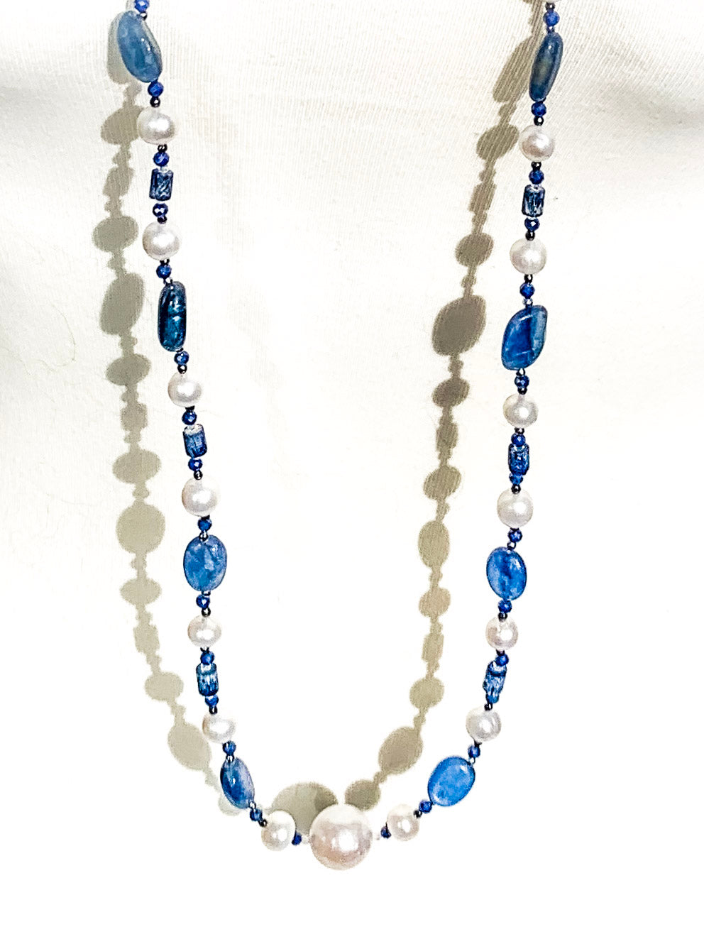HAUTE : Art Deco - Kyanite, Pearl, Hematite, CZ, Coral Necklace - Long / H31AD
