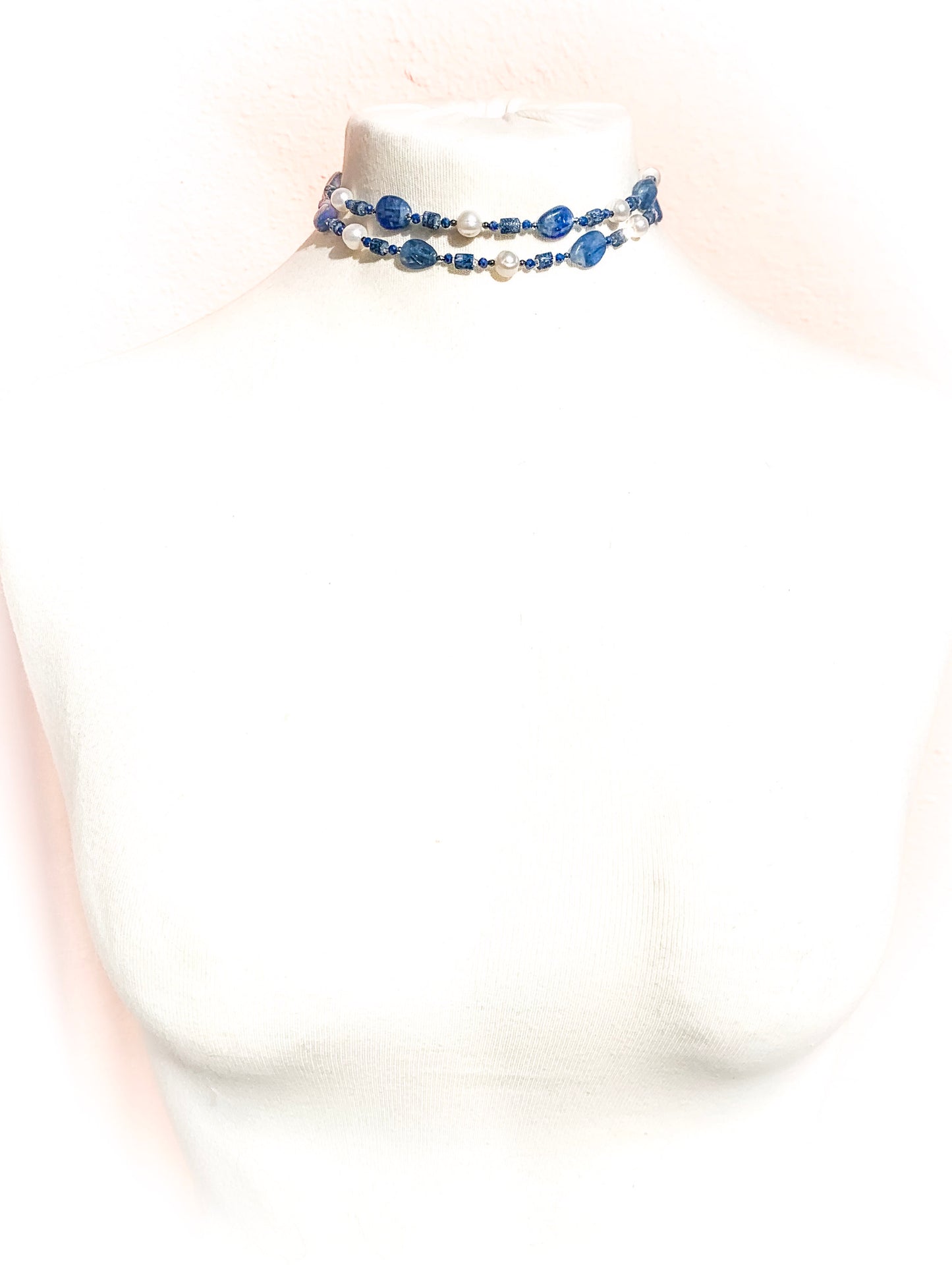HAUTE : Art Deco - Kyanite, Pearl, Hematite, CZ & Coral Necklace - Medium / H30AD