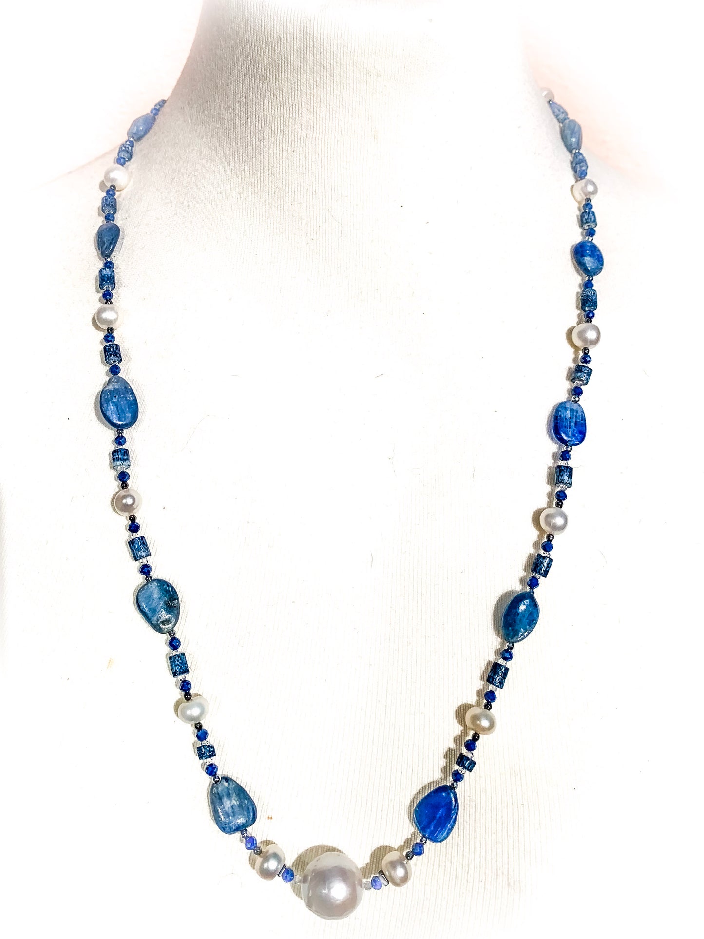HAUTE : Art Deco - Kyanite, Pearl, Hematite, CZ & Coral Necklace - Medium / H30AD