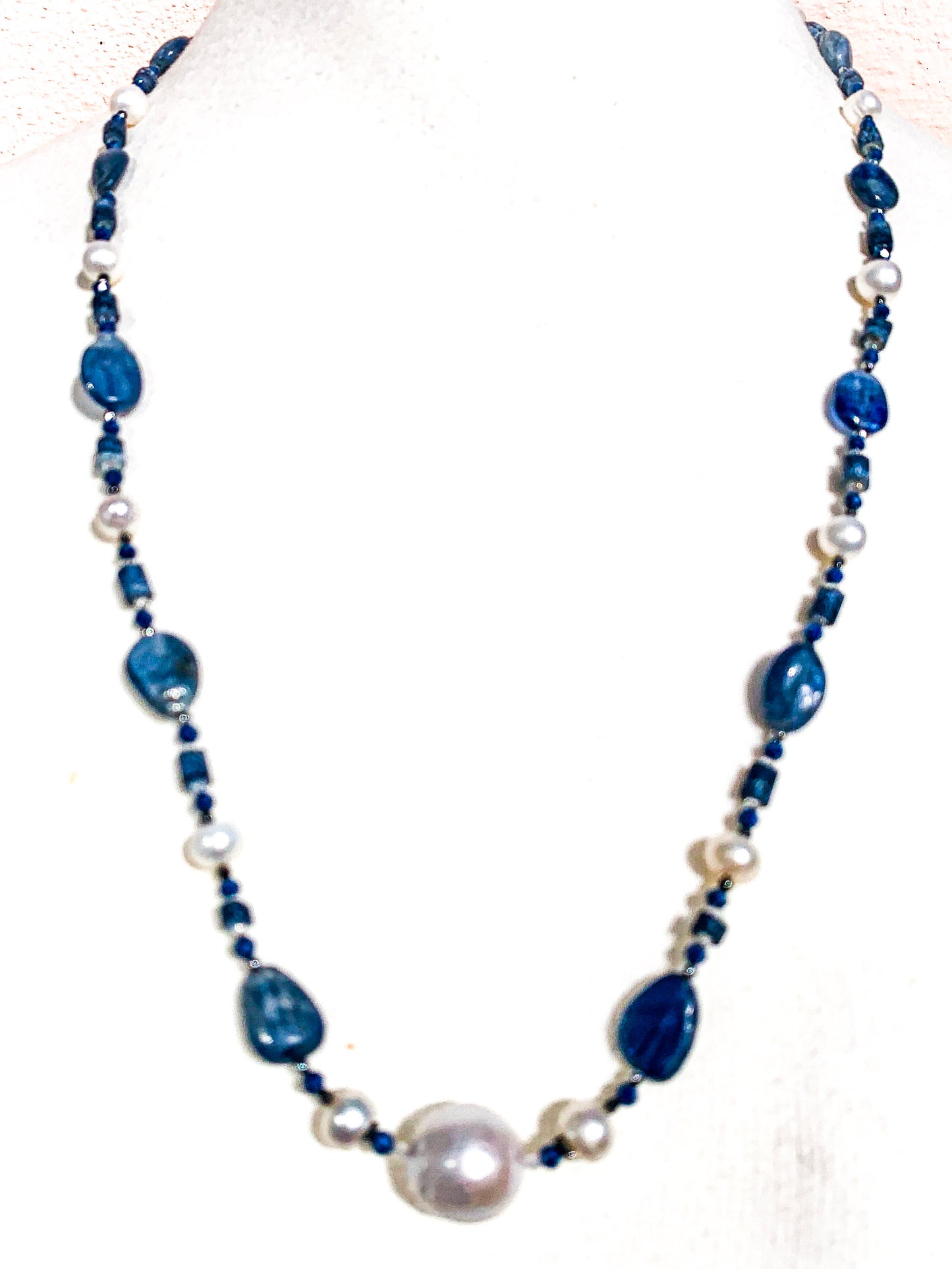 HAUTE : Art Deco - Kyanite, Pearl, Hematite, CZ & Coral Necklace - Medium / H30AD