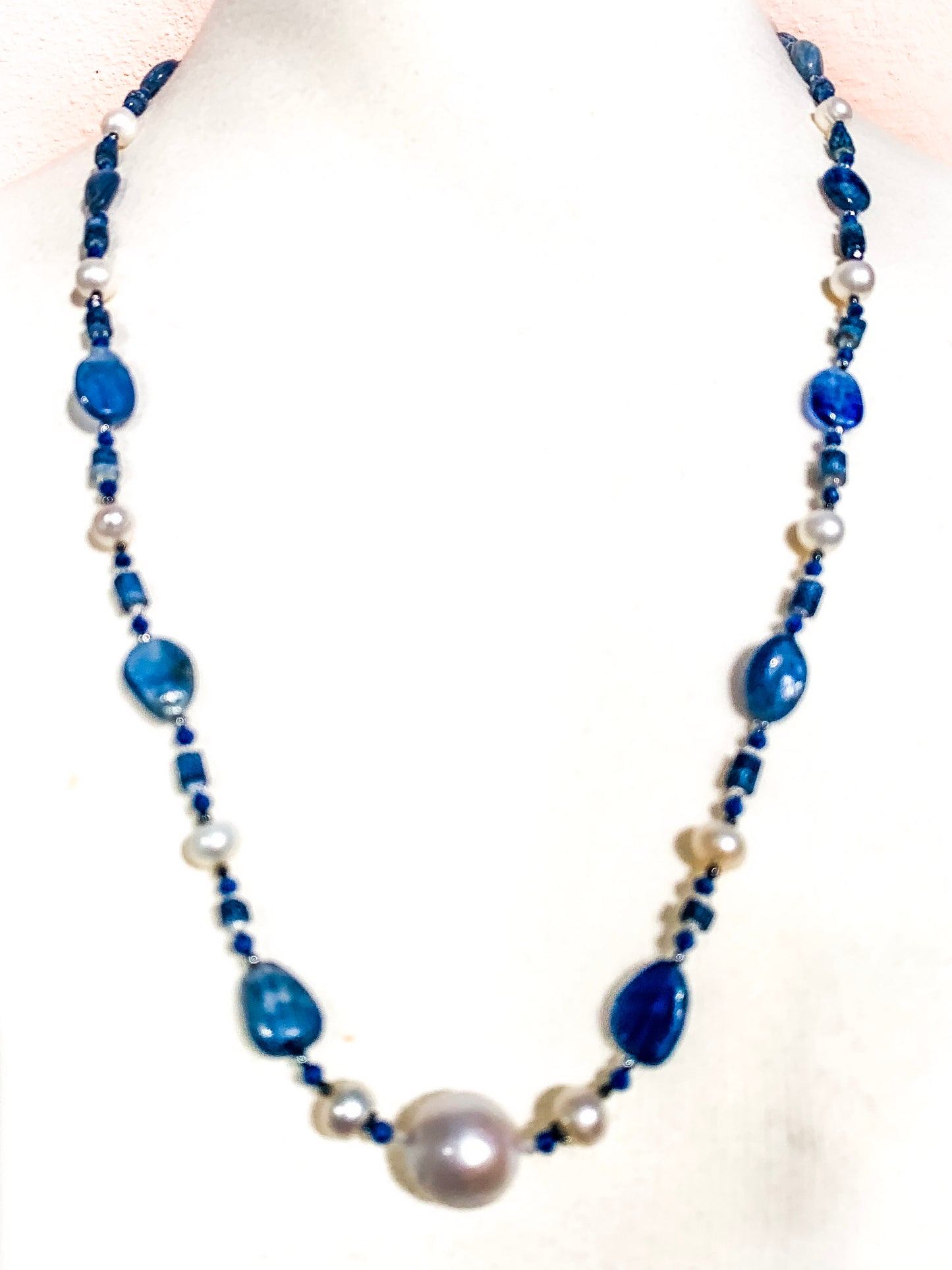 HAUTE : Art Deco - Kyanite, Pearl, Hematite, CZ & Coral Necklace - Medium / H30AD