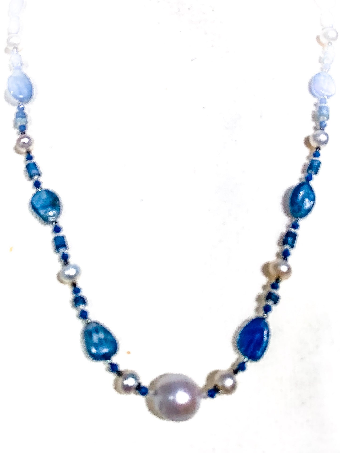 HAUTE : Art Deco - Kyanite, Pearl, Hematite, CZ, Coral Necklace - Long / H31AD