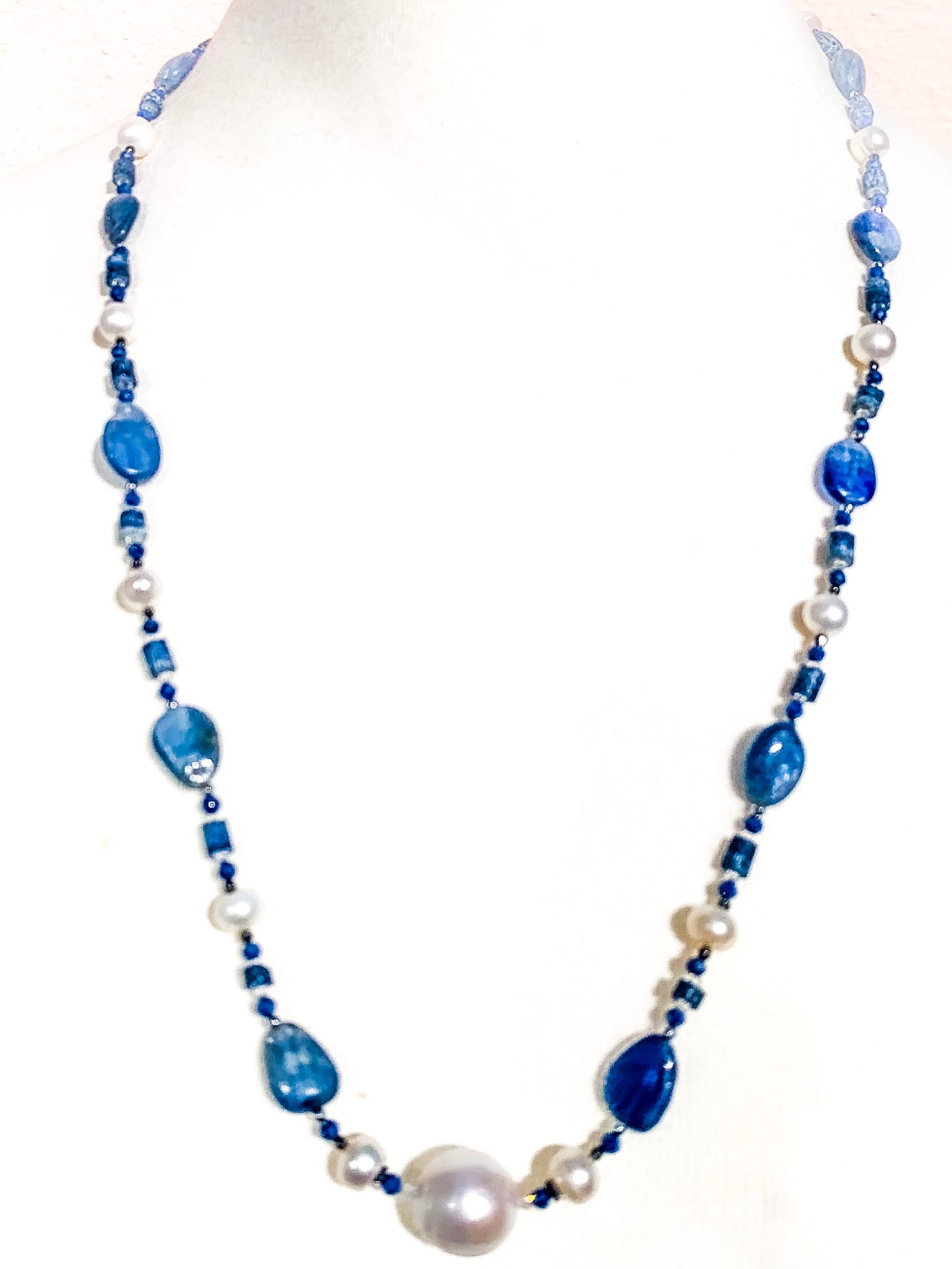 HAUTE : Art Deco - Kyanite, Pearl, Hematite, CZ & Coral Necklace - Medium / H30AD