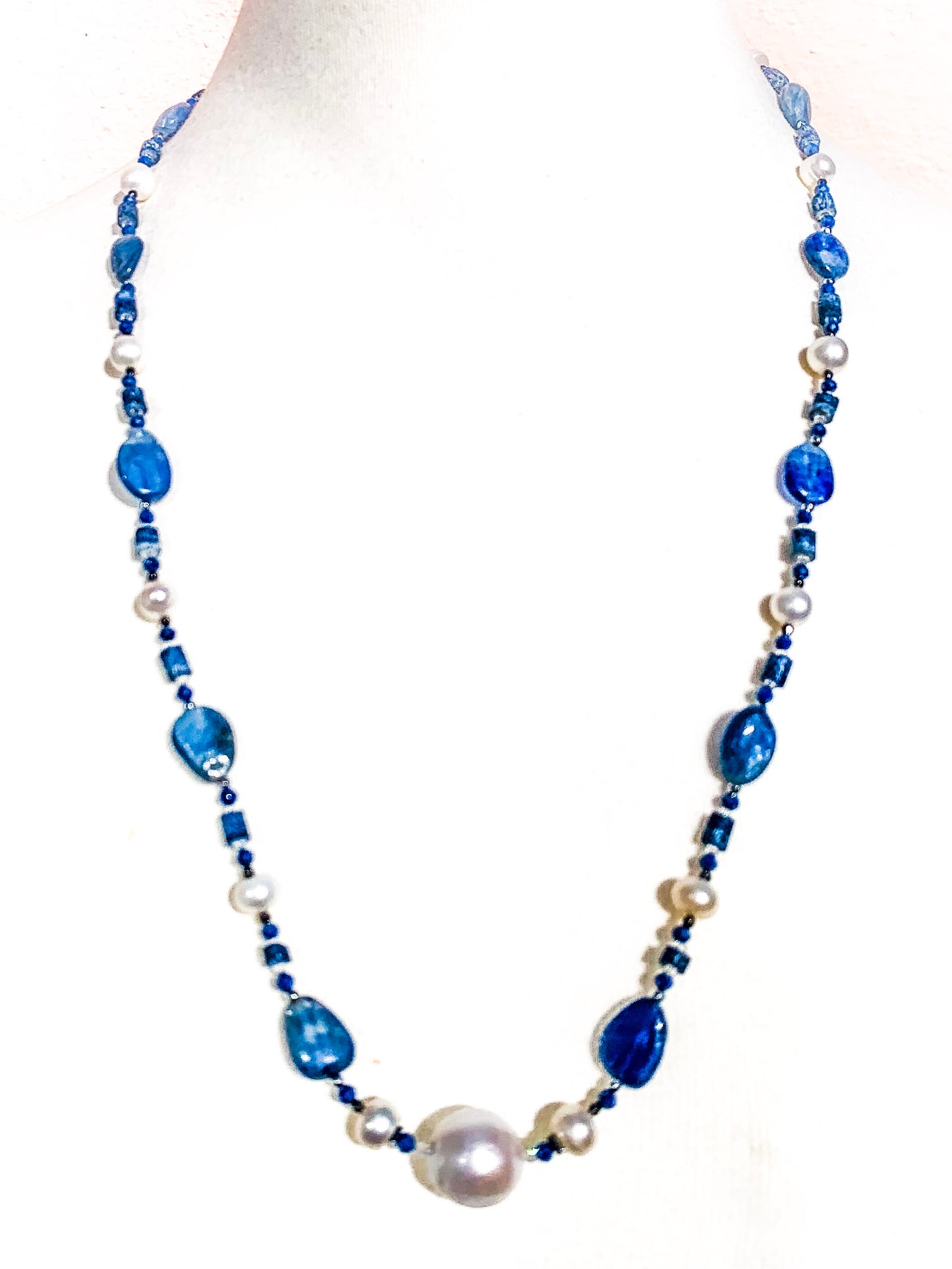 HAUTE : Art Deco - Kyanite, Pearl, Hematite, CZ & Coral Necklace - Medium / H30AD