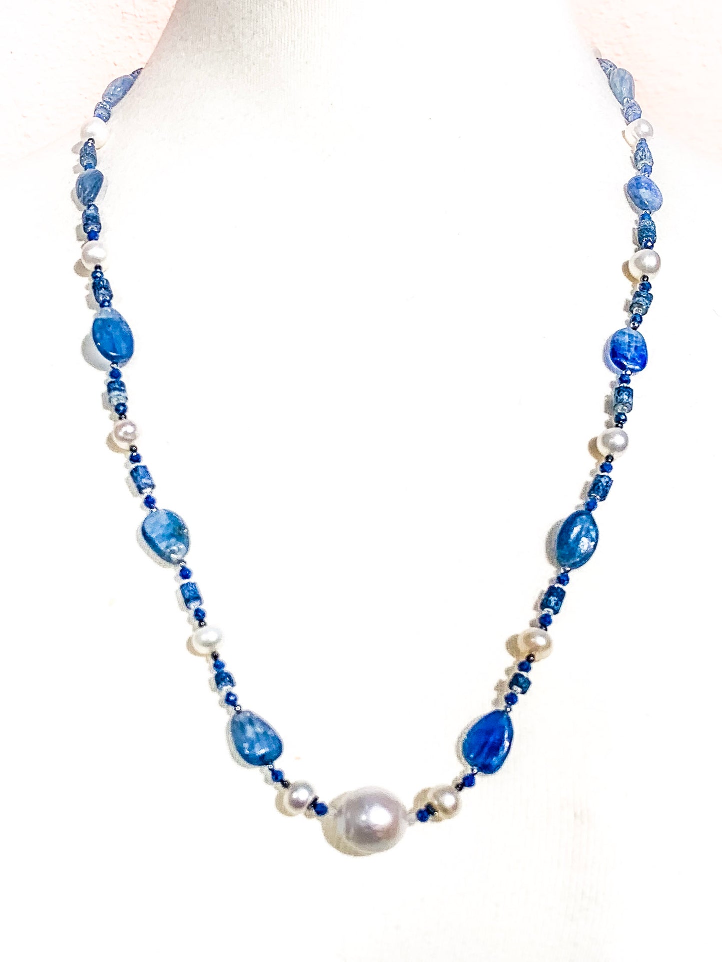 HAUTE : Art Deco - Kyanite, Pearl, Hematite, CZ & Coral Necklace - Medium / H30AD