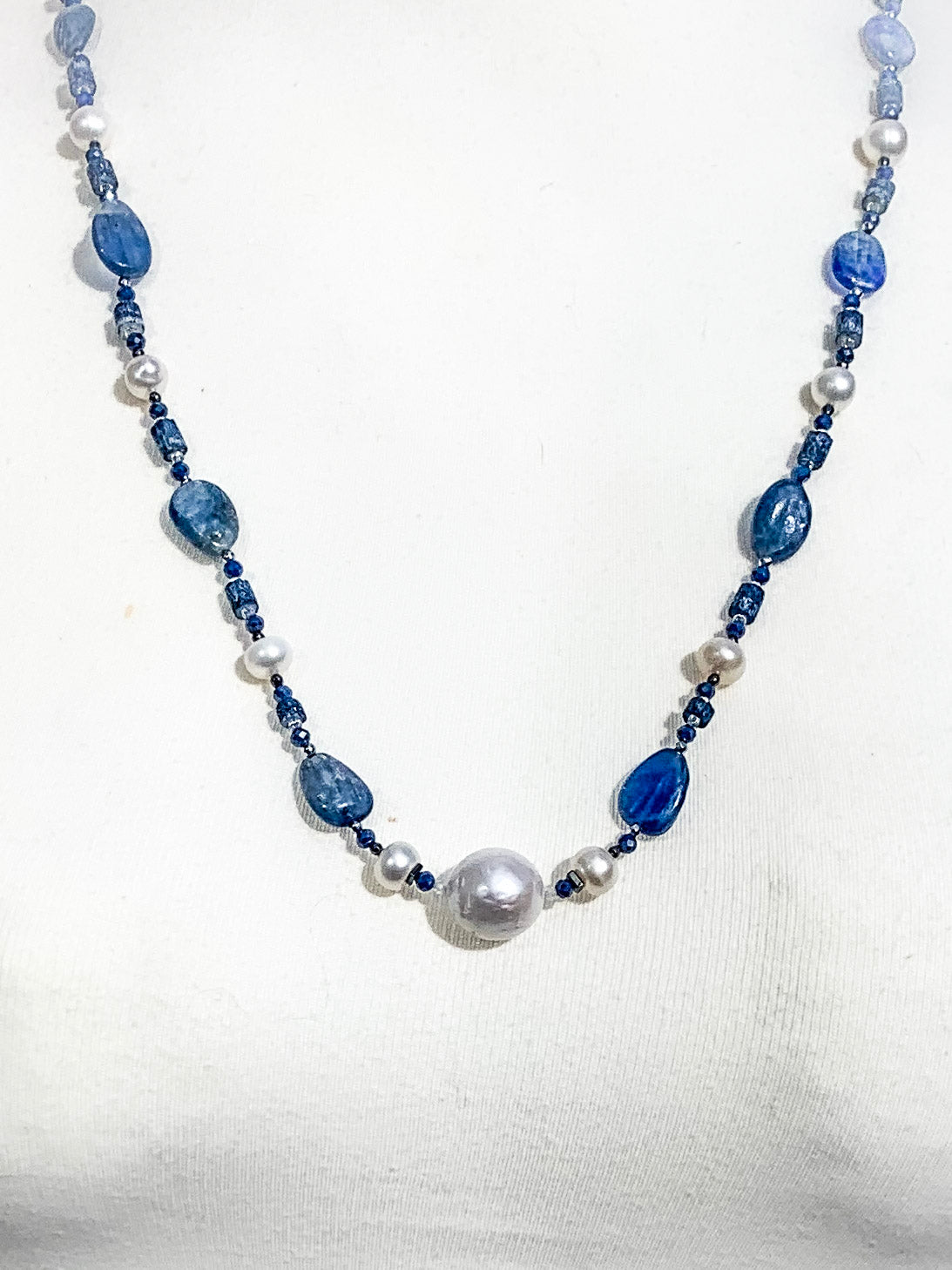 HAUTE : Art Deco - Kyanite, Pearl, Hematite, CZ & Coral Necklace - Medium / H30AD