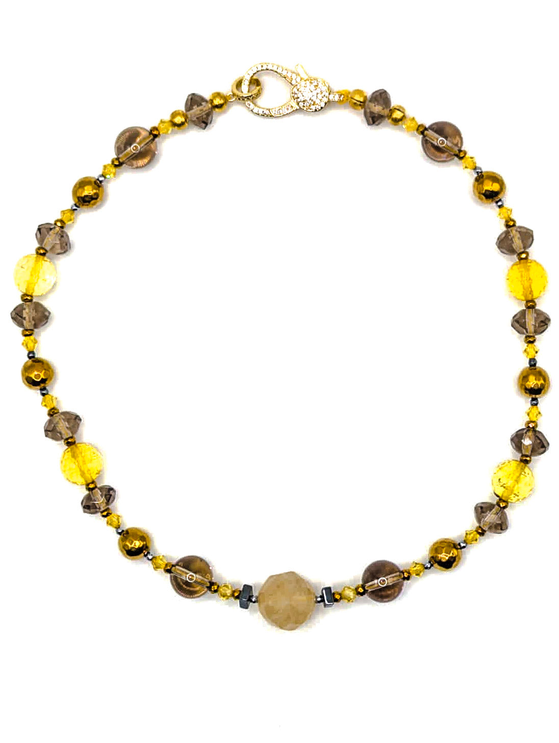 HAUTE : Citrine, Smokey Quartz, Rutilated Quartz, Hematite, Swarovski Crystal w/ 925 Vermeil Magnet Necklace /H16