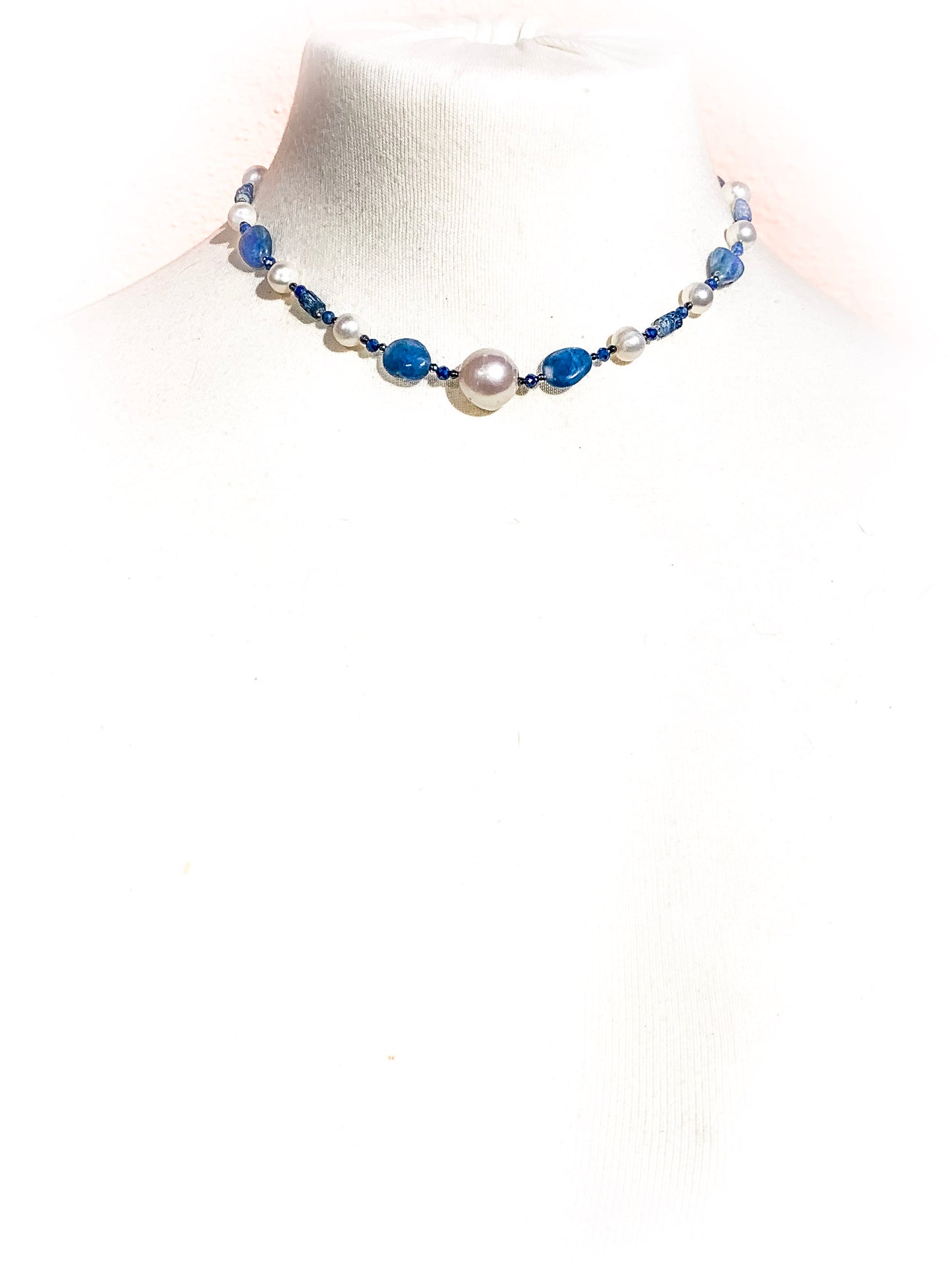 HAUTE : Art Deco - Kyanite, Pearl, Hematite, CZ, Coral Necklace - Short /H29AD
