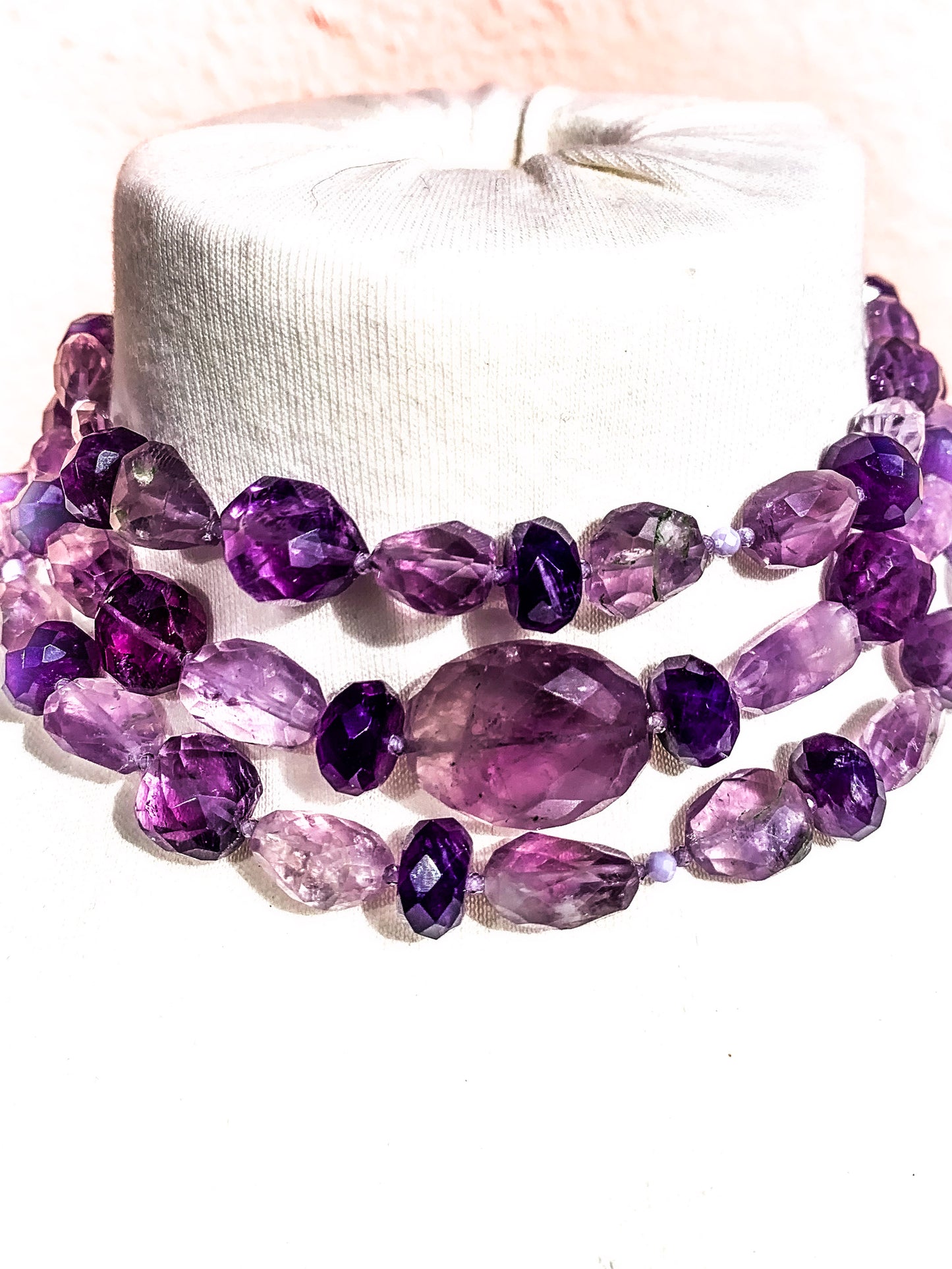 HAUTE : 3 colour Amethyst, CZ & Rock Crystal Necklace / H39