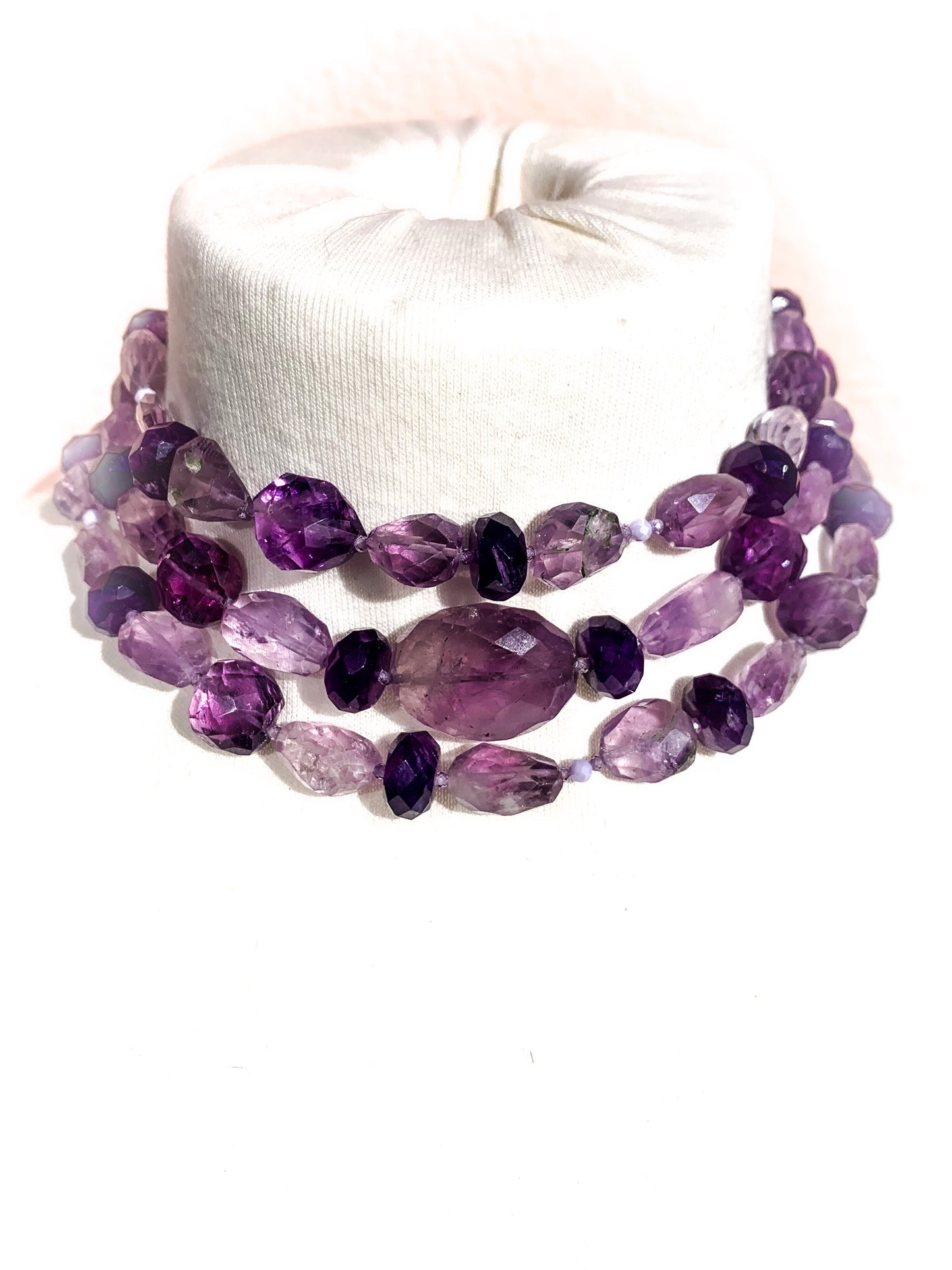HAUTE : 3 colour Amethyst, CZ & Rock Crystal Necklace / H39