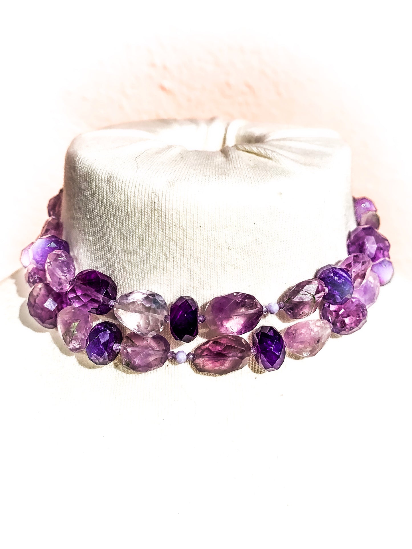 HAUTE : 3 colour Amethyst, CZ & Rock Crystal Necklace / H39