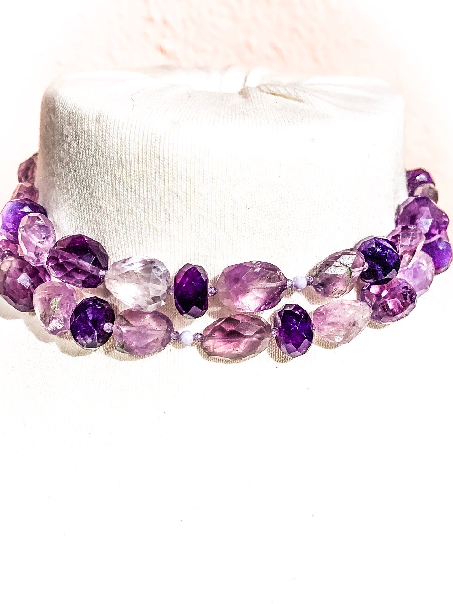 HAUTE : 3 colour Amethyst, CZ & Rock Crystal Necklace / H39