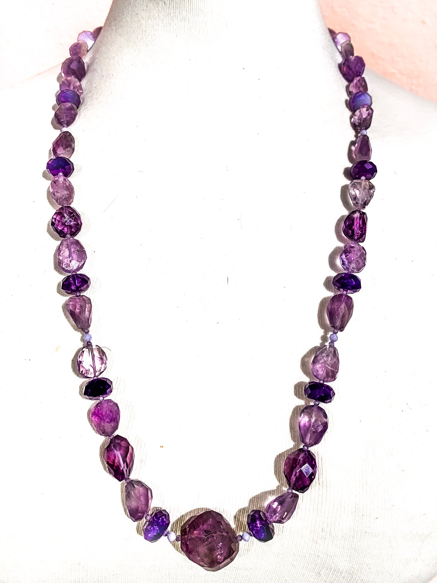 HAUTE : 3 colour Amethyst, CZ & Rock Crystal Necklace / H39