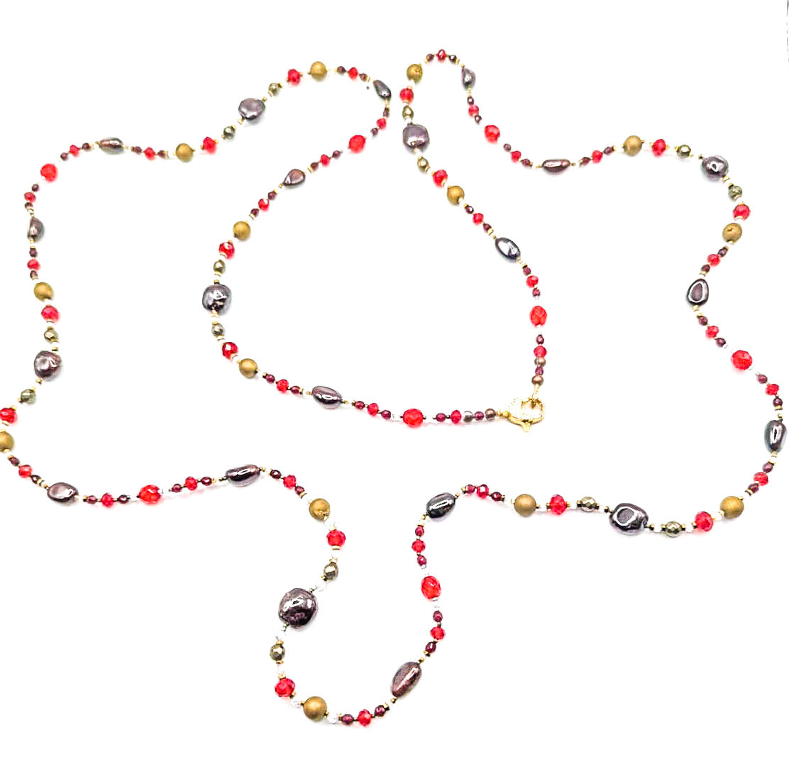 HAUTE : COSMOS Collection - Garnet, Pyrite, Hematite, Electroplated Quartz, Glass Necklace / H47