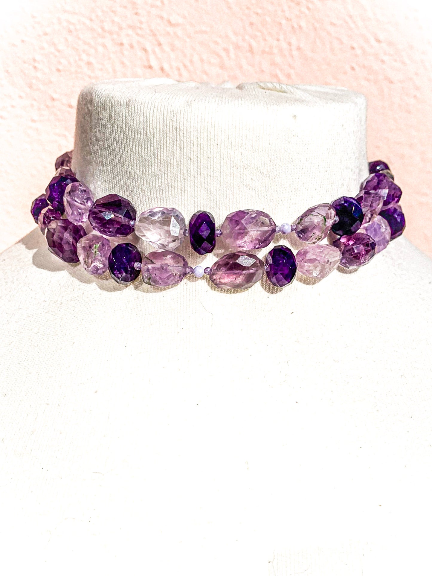HAUTE : 3 colour Amethyst, CZ & Rock Crystal Necklace / H39