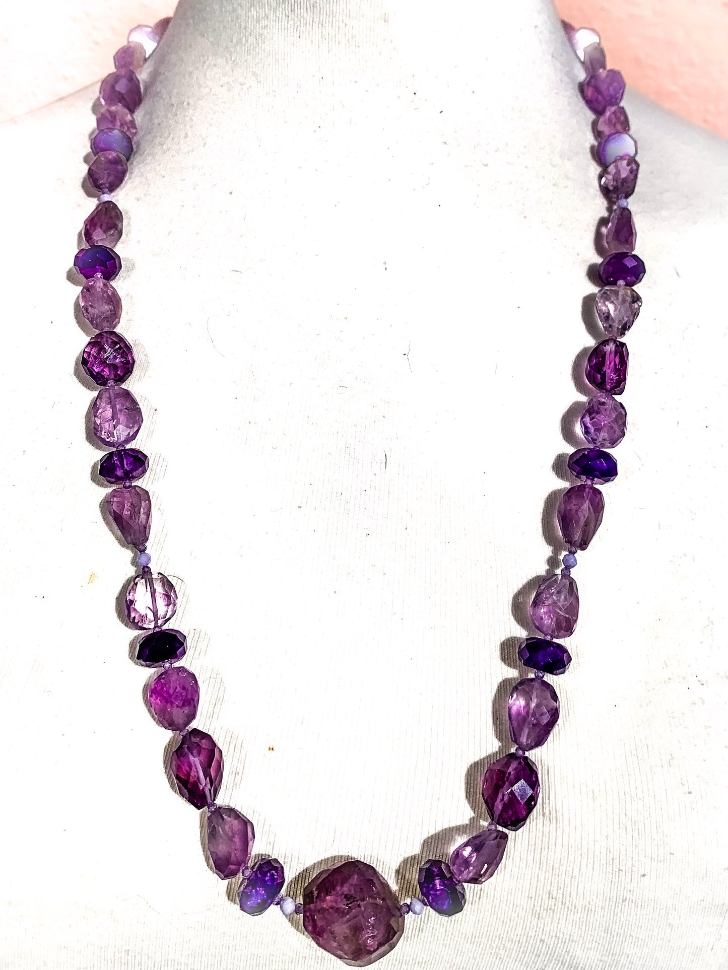 HAUTE : 3 colour Amethyst, CZ & Rock Crystal Necklace / H39