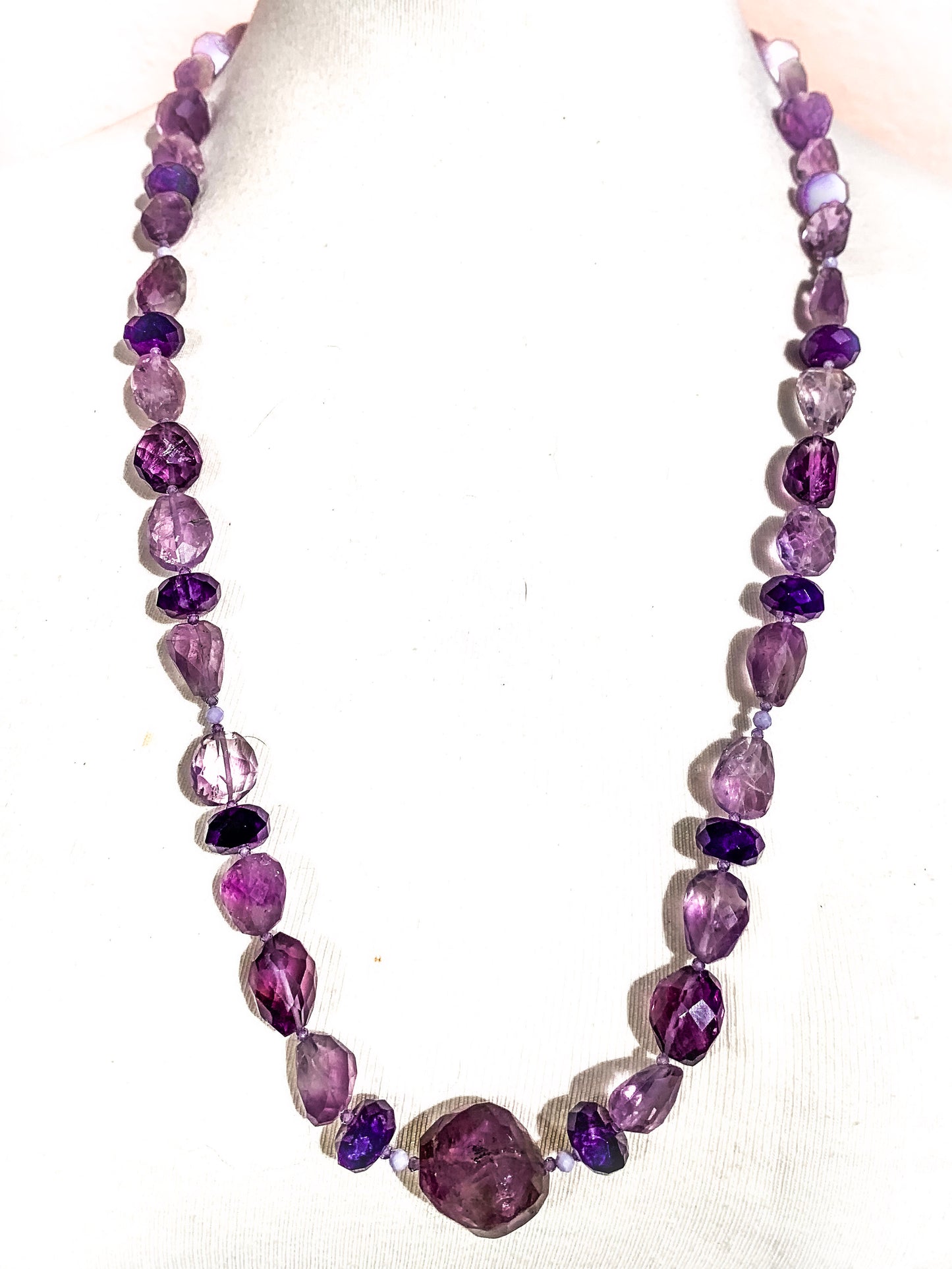 HAUTE : 3 colour Amethyst, CZ & Rock Crystal Necklace / H39