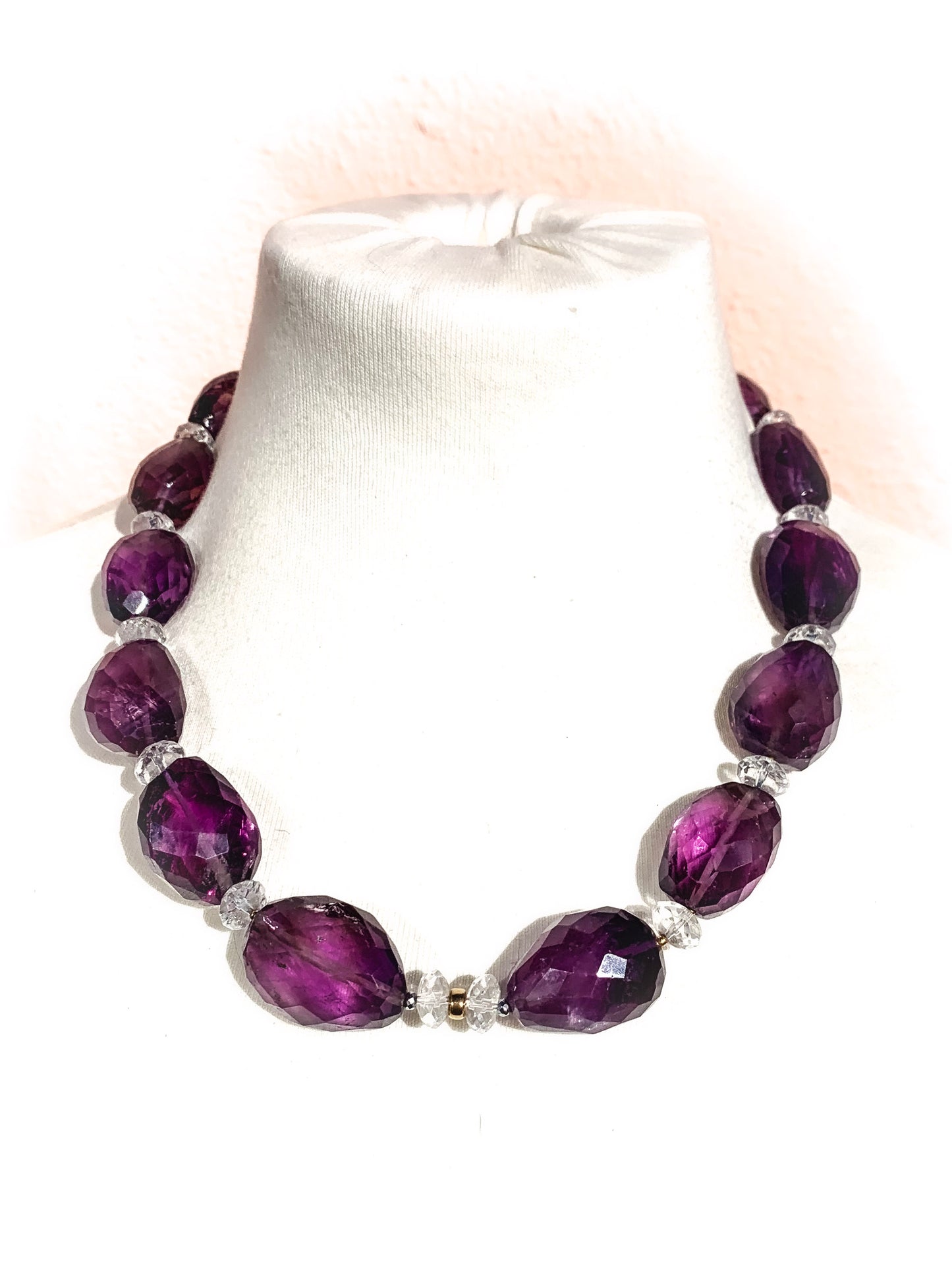 HAUTE : Amethyst, Rock Crystal, Hematite, Solid Gold Necklace / H36