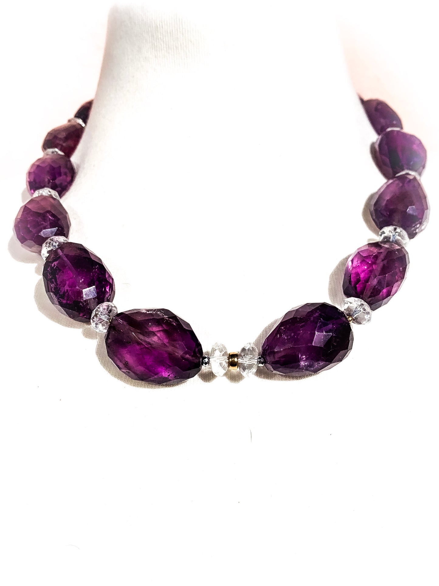 HAUTE : Amethyst, Rock Crystal, Hematite, Solid Gold Necklace / H36