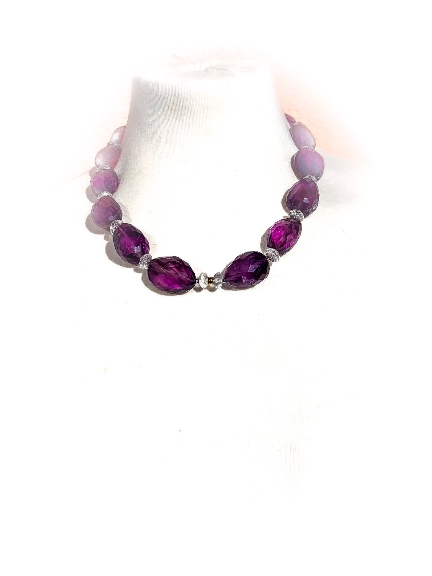 HAUTE : Amethyst, Rock Crystal, Hematite, Solid Gold Necklace / H36