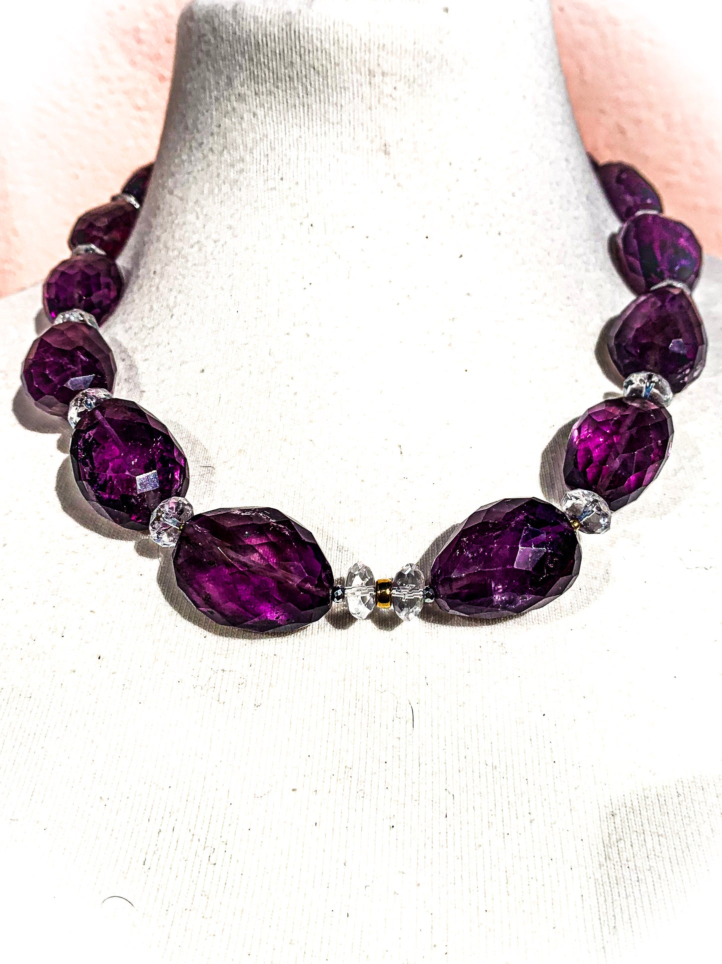 HAUTE : Amethyst, Rock Crystal, Hematite, Solid Gold Necklace / H36