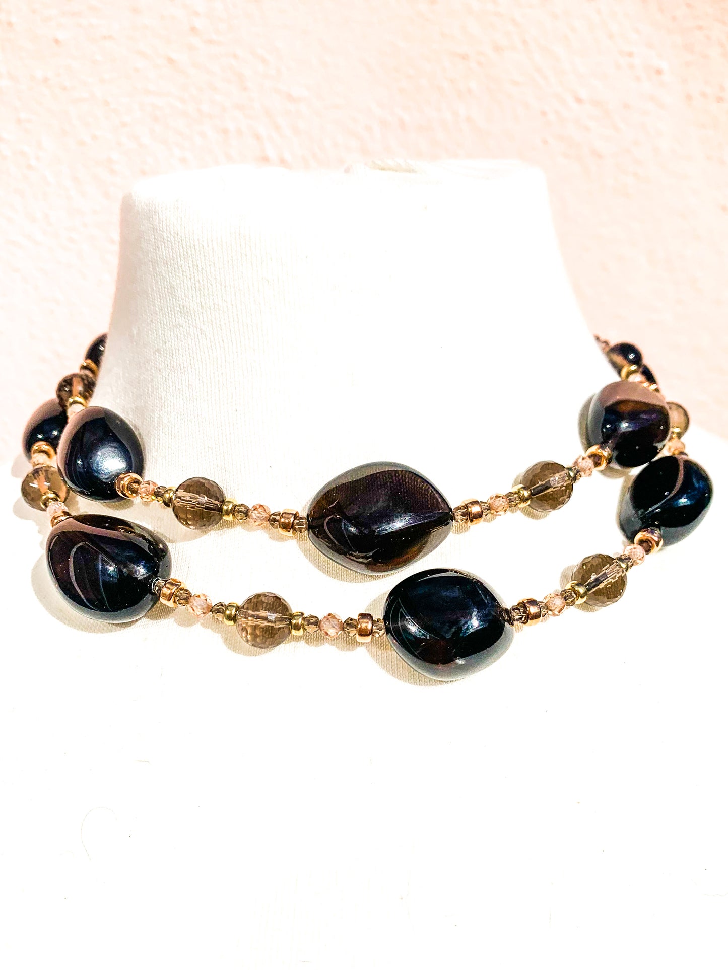HAUTE : Smokey Quartz, Solid Yellow Gold, Rose Gold Filled, CZ Necklace / H26