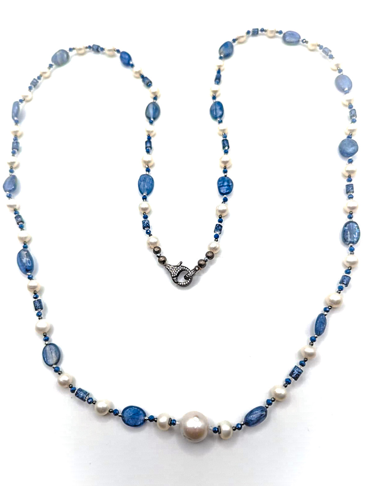 HAUTE : Art Deco - Kyanite, Pearl, Hematite, CZ, Coral Necklace - Long / H31AD