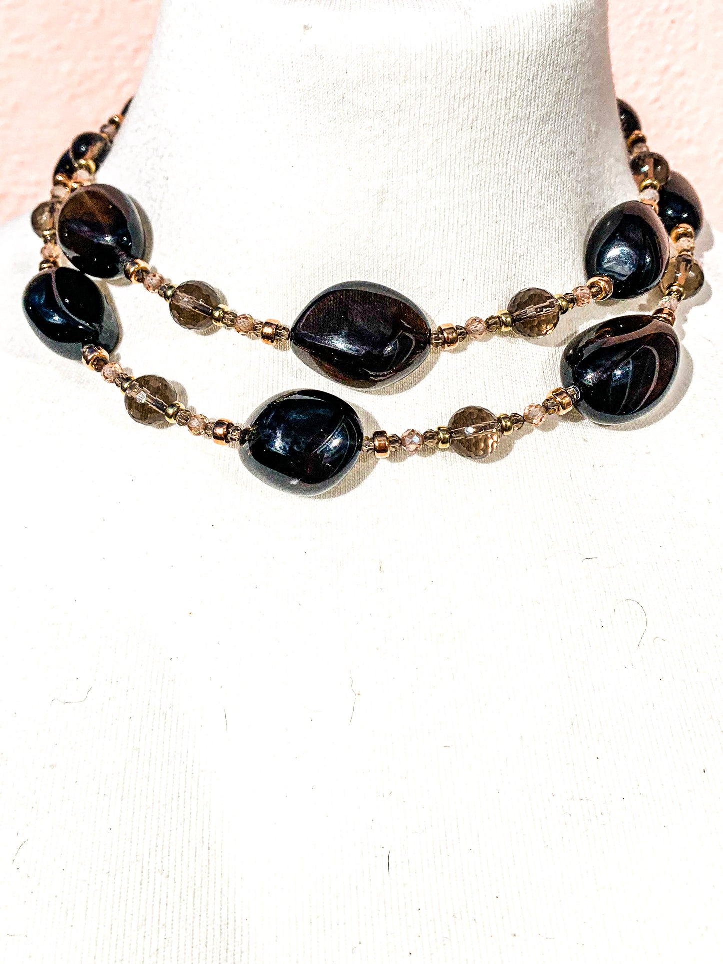 HAUTE : Smokey Quartz, Solid Yellow Gold, Rose Gold Filled, CZ Necklace / H26