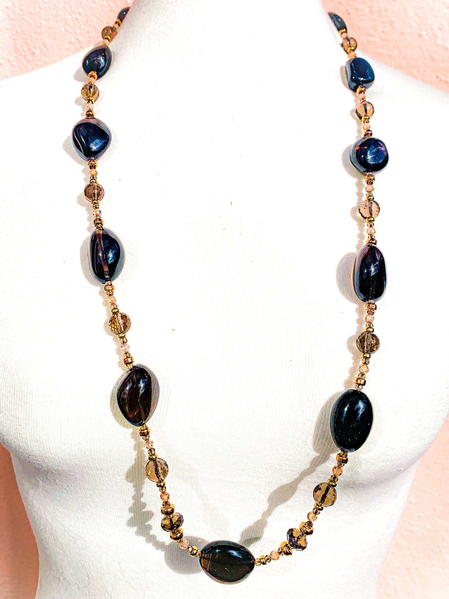 HAUTE : Smokey Quartz, Solid Yellow Gold, Rose Gold Filled, CZ Necklace / H26