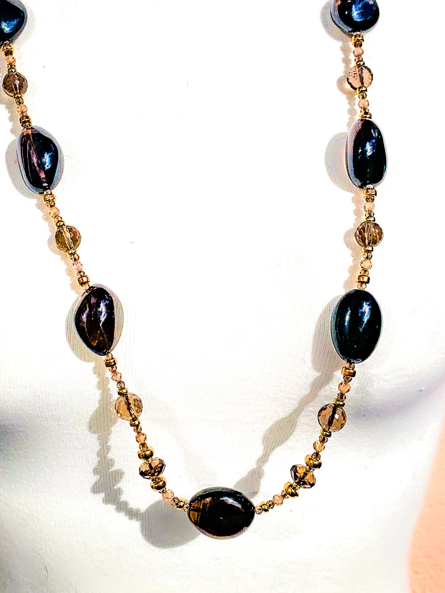 HAUTE : Smokey Quartz, Solid Yellow Gold, Rose Gold Filled, CZ Necklace / H26
