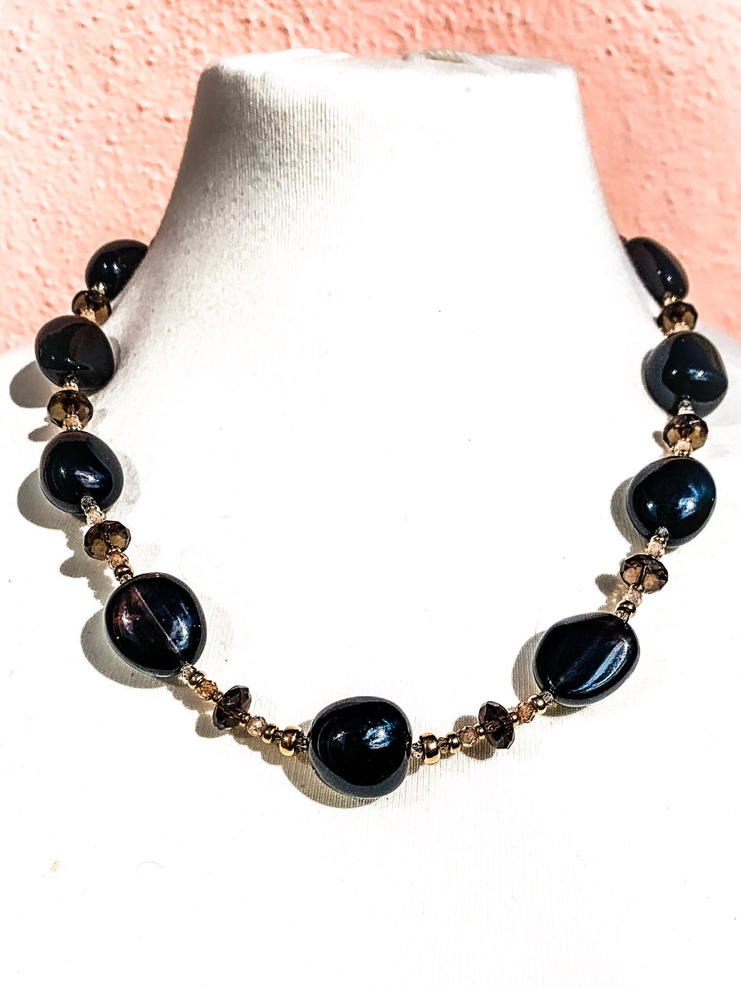 HAUTE - Smokey Quartz, Solid Yellow Gold, Rose Gold Filled, CZ Necklace / H 25